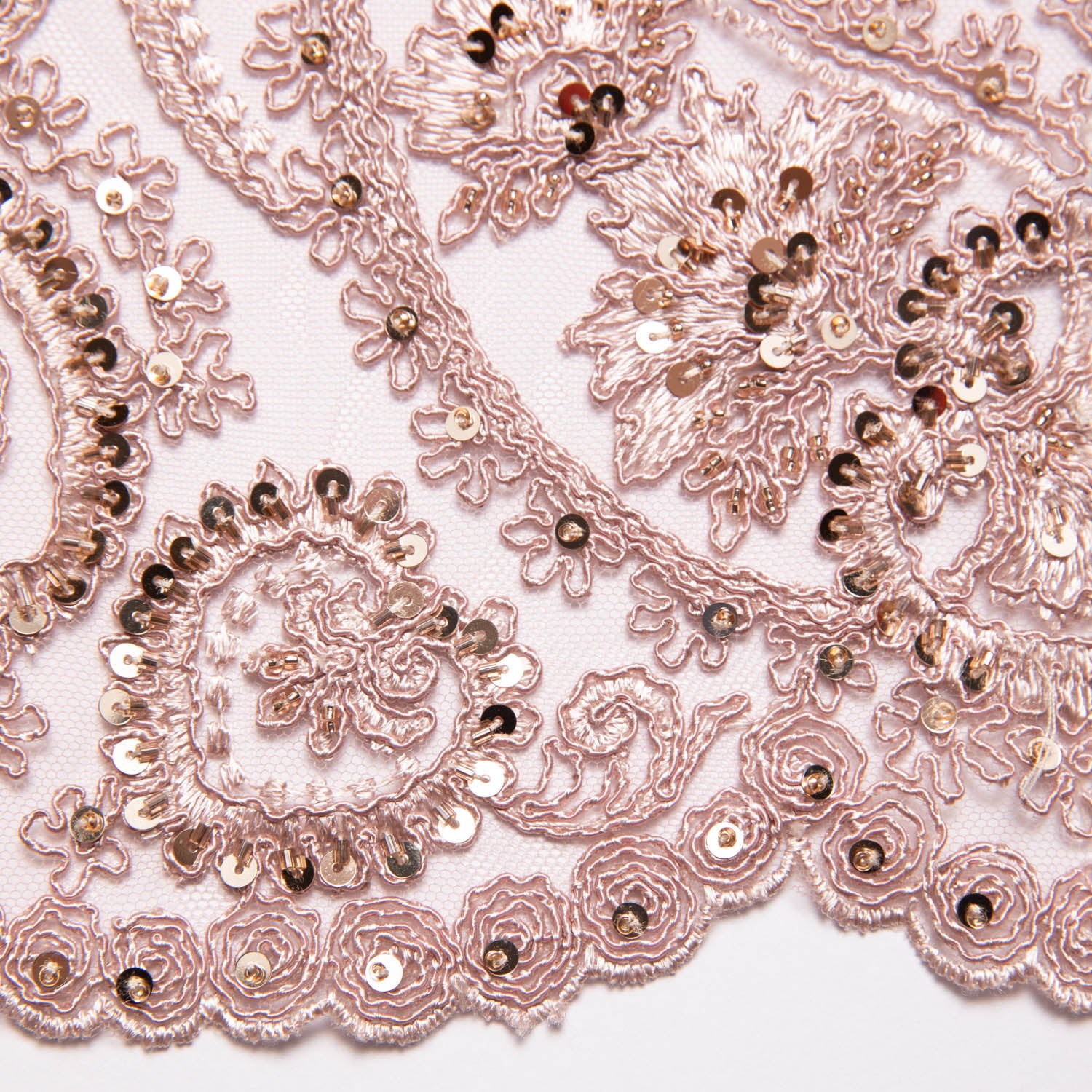 Tulle Lace Fabric Embroidered with Sequins and Intricate Floral Pattern 52" Wide | Exquisite Fabric