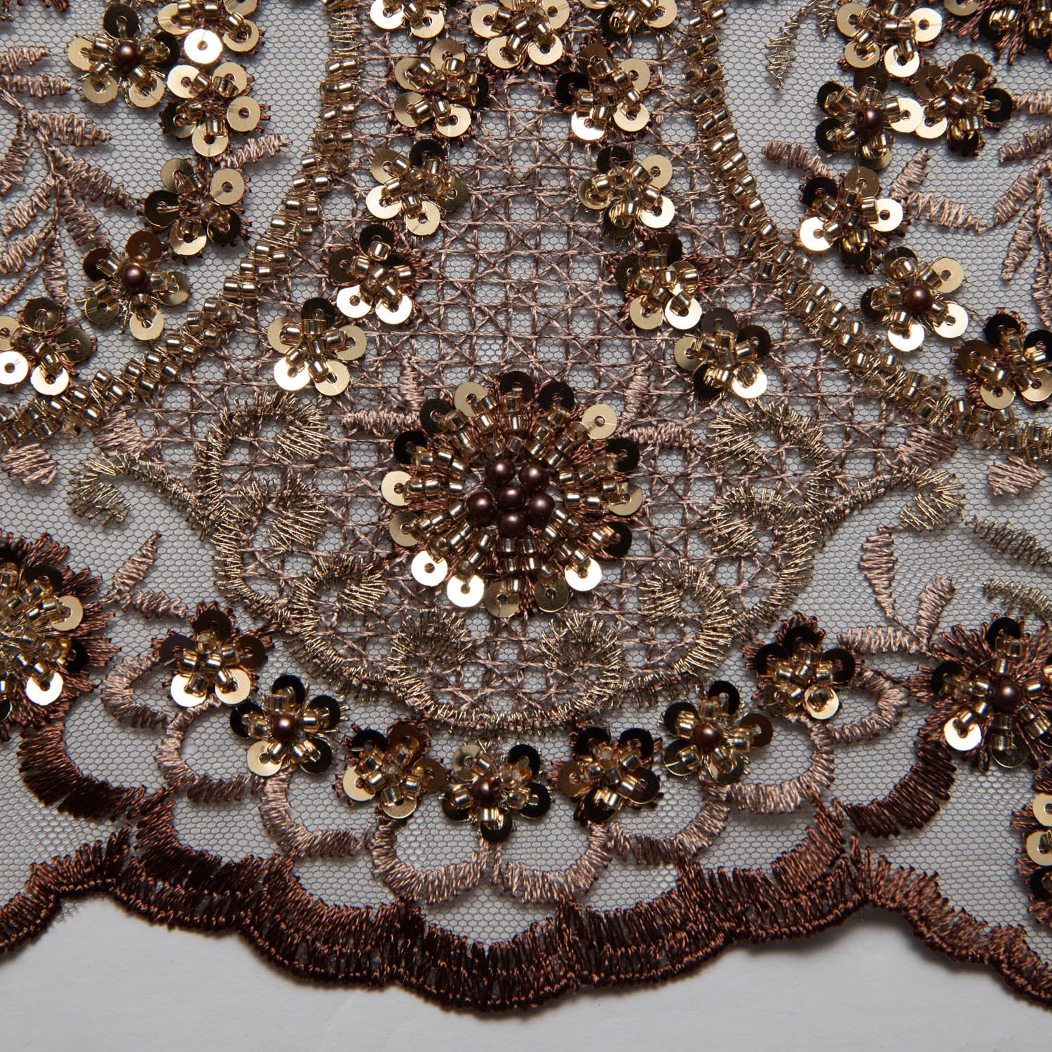 Tulle Lace Fabric Embroidered with Sequins and Sophisticated Pattern 52" Wide | Exquisite Fabric