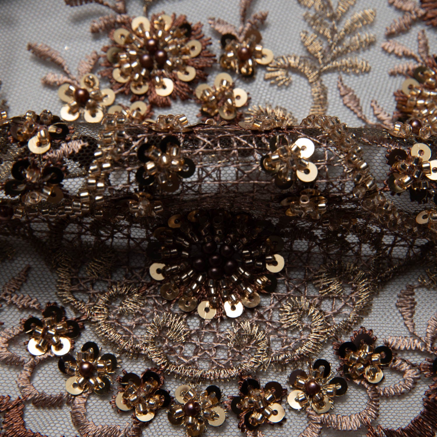 Tulle Lace Fabric Embroidered with Sequins and Sophisticated Pattern 52" Wide | Exquisite Fabric