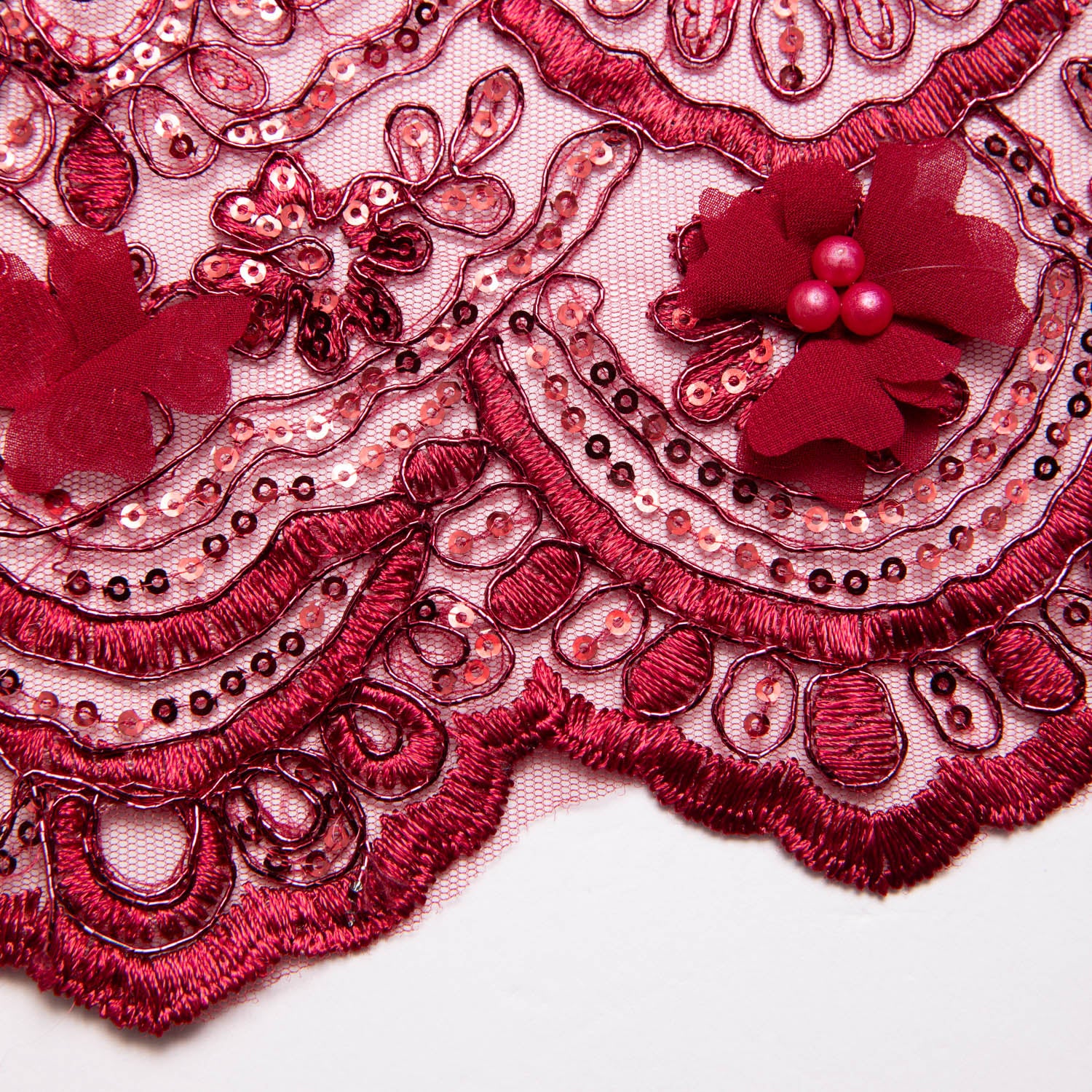 Tulle Lace Fabric Embroidered with Applique and Intricate 3D Pattern 52" Wide | Exquisite Fabric