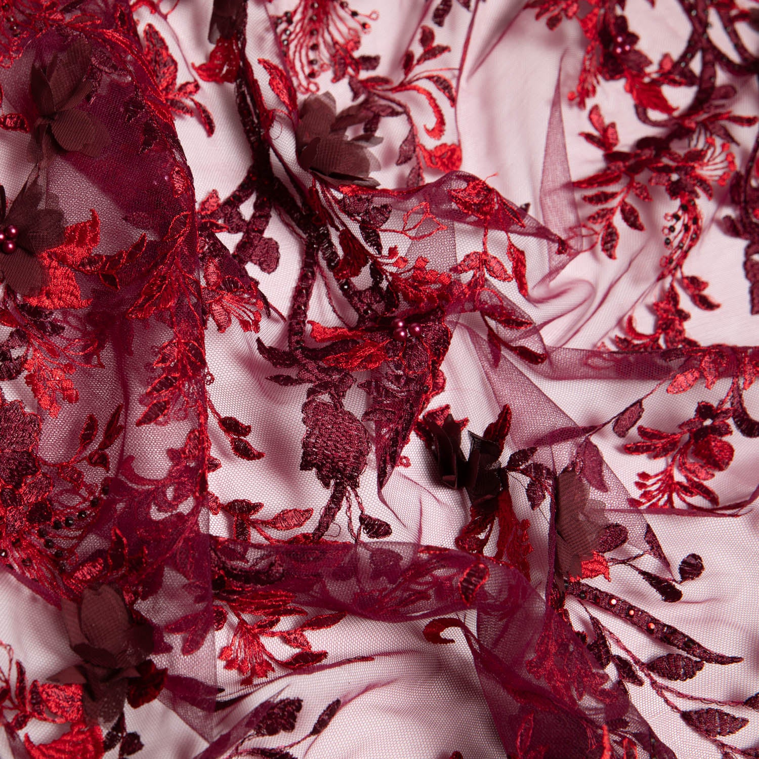 Tulle Lace Fabric with Two Tone Embroidered and Splendid 3D Floral Pattern 52" Wide | Exquisite Fabric