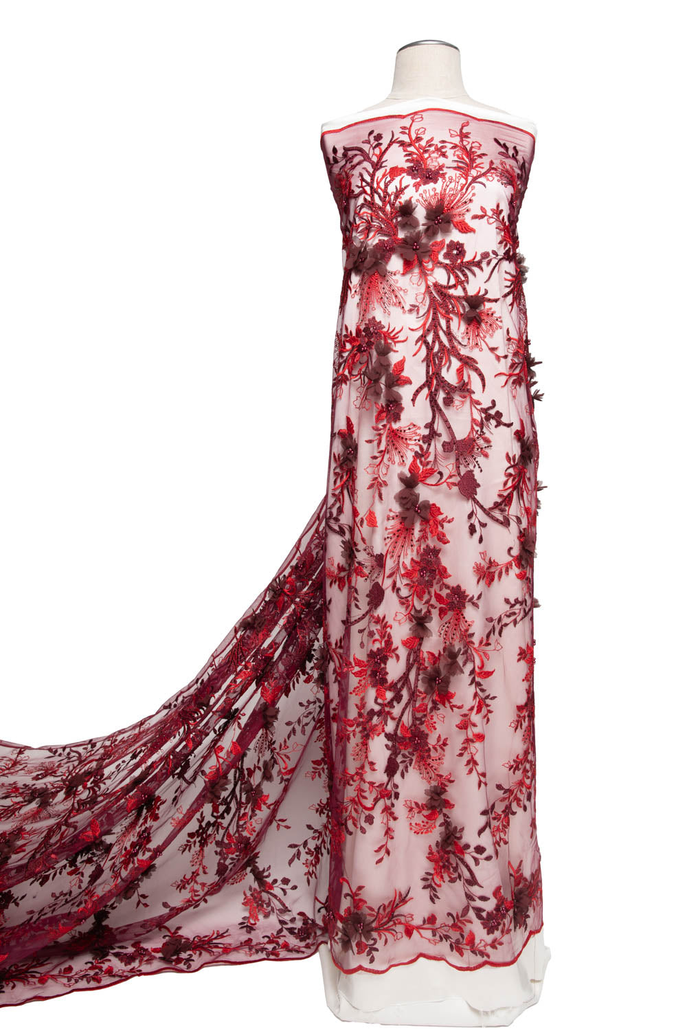Tulle Lace Fabric with Two Tone Embroidered and Splendid 3D Floral Pattern 52" Wide | Exquisite Fabric
