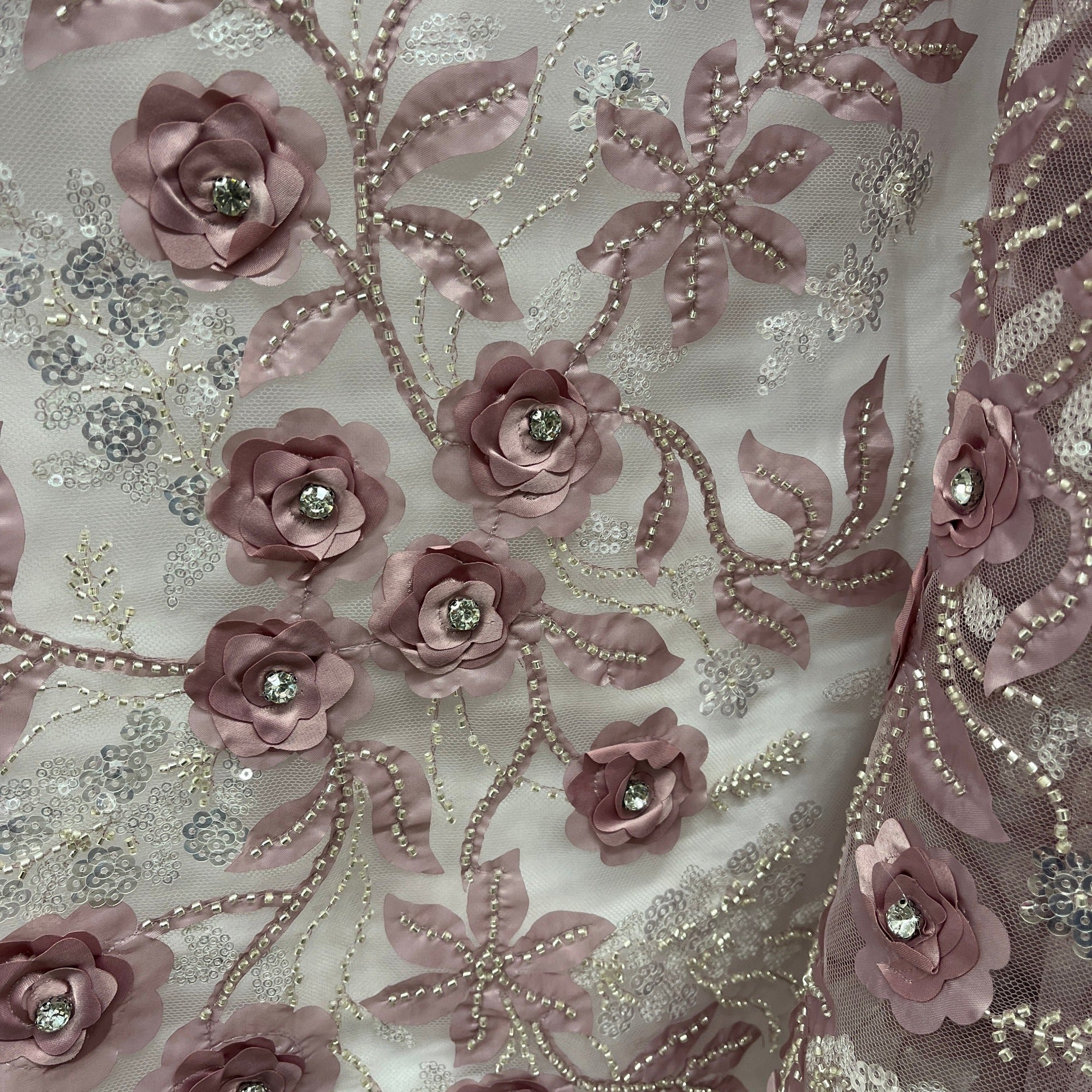 Beaded, Sequined 3D Floral Lace Fabric – Embroidered Mesh for Dresses & Gowns | Lace USA - GD-229