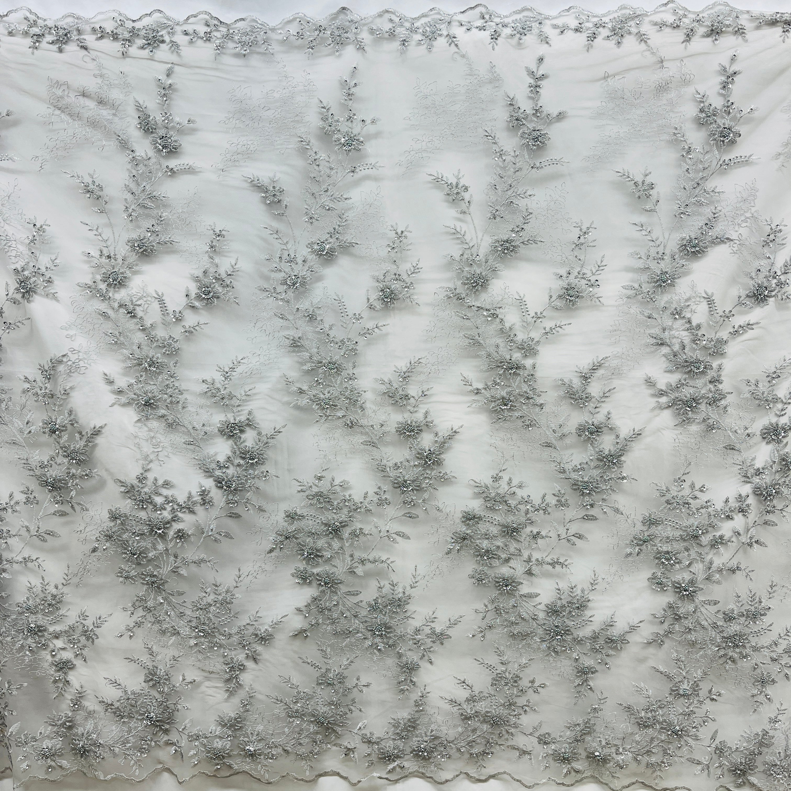 Beaded Floral Lace Fabric Embroidered on 100% Polyester Net Mesh | Lace USA - GD-18614