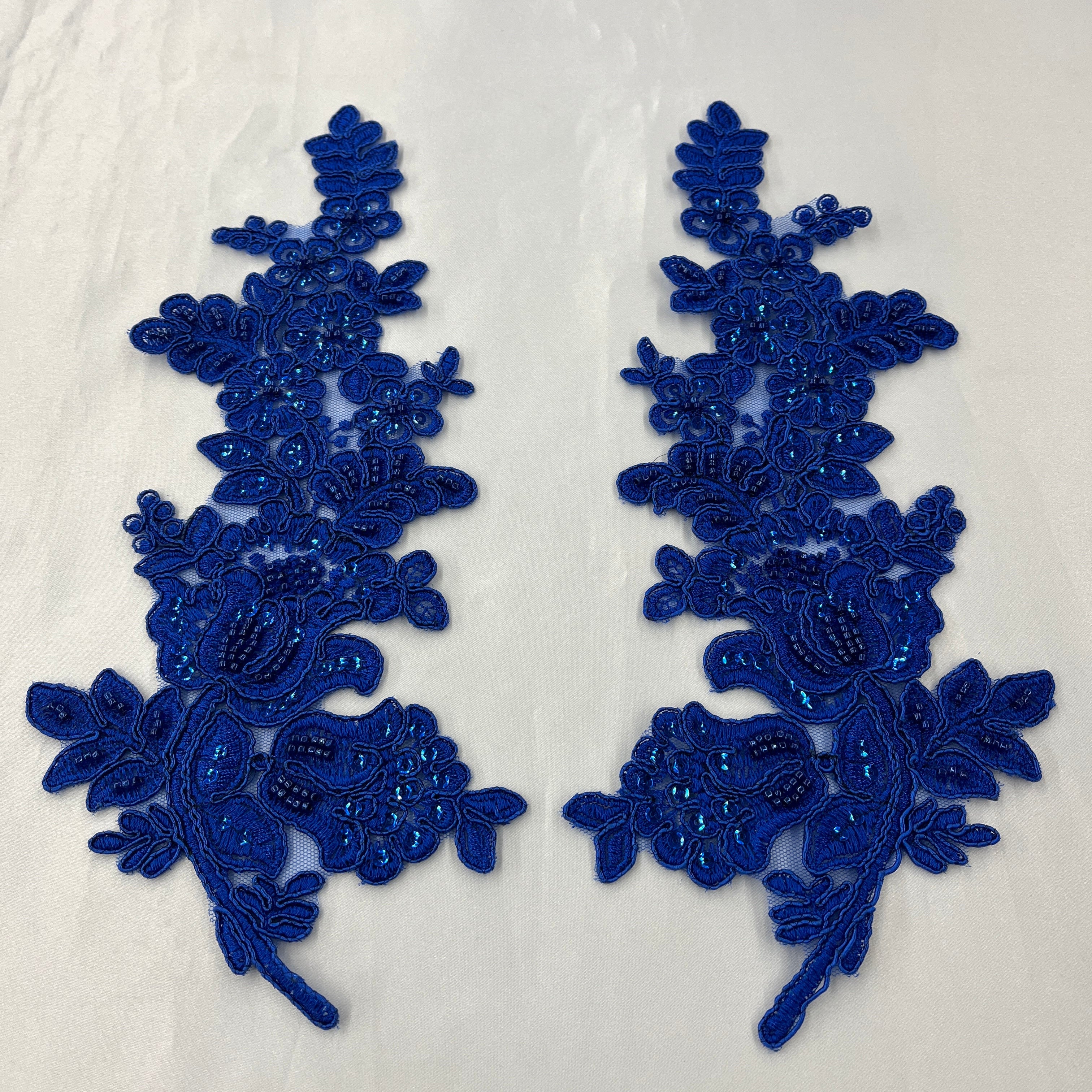 Beaded & Corded Floral Lace Applique Embroidered on 100% Polyester Net Mesh | Lace USA - 91398N-BP