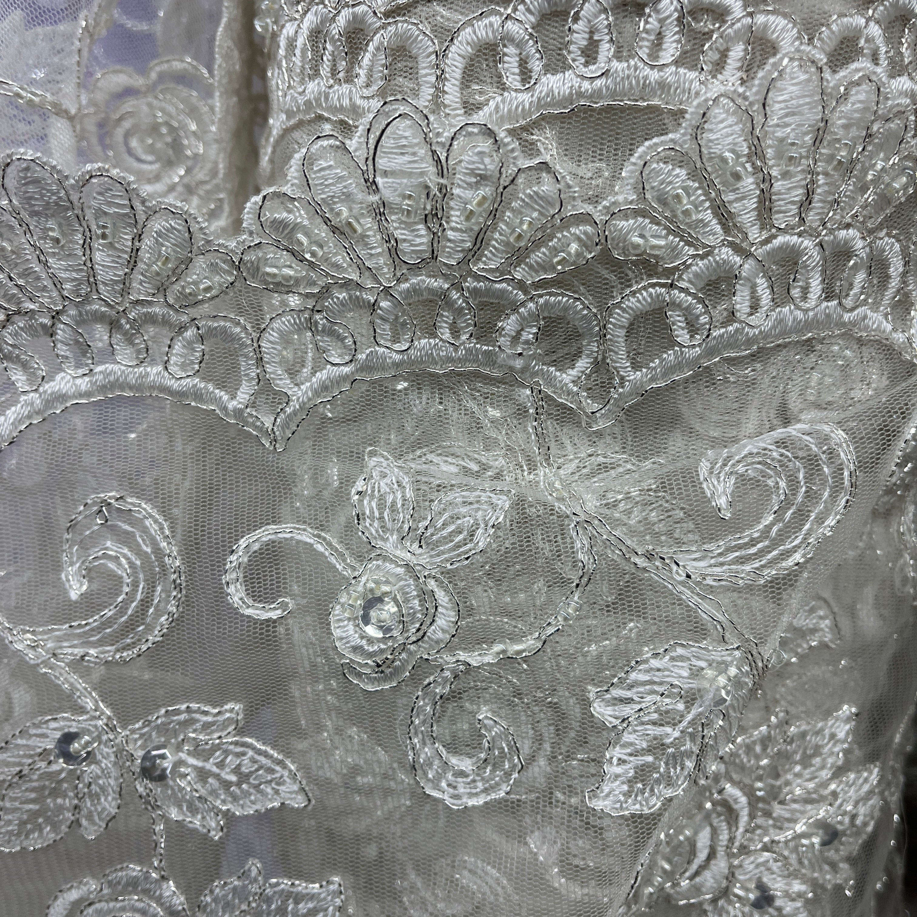 Beaded & Corded Floral  Bridal Lace Fabric  | Lace USA - 95042W-BP