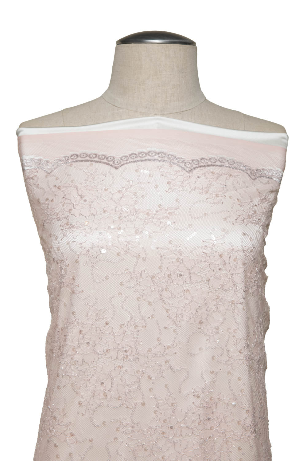 CHANTILLY LACE WITH SPANGLE 100% Nylon Pink- Exquisite Fabrics