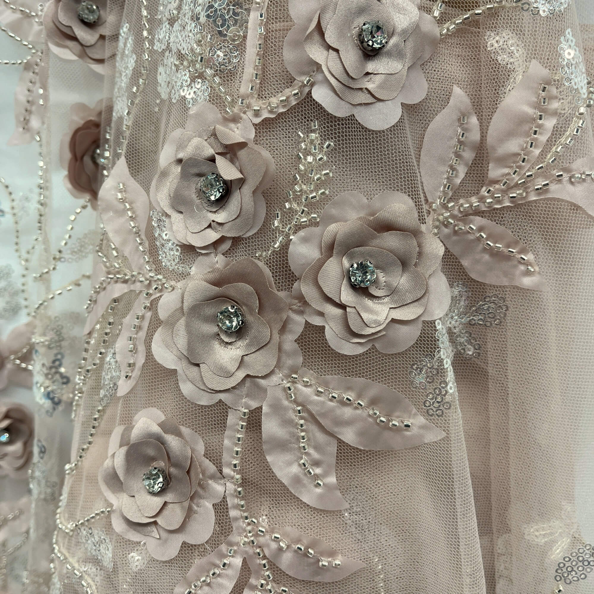 Beaded, Sequined 3D Floral Lace Fabric – Embroidered Mesh for Dresses & Gowns | Lace USA - GD-229