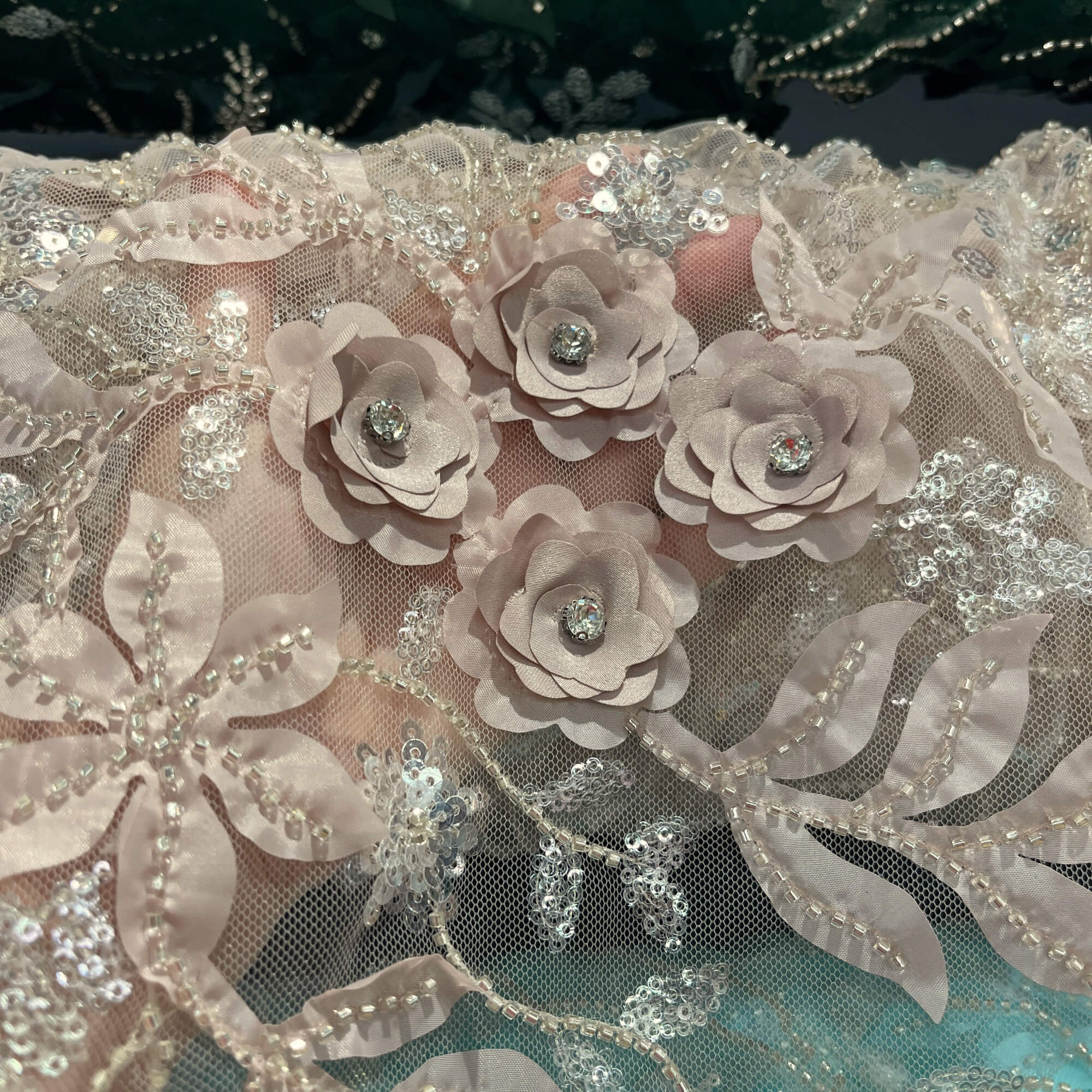 Beaded, Sequined 3D Floral Lace Fabric – Embroidered Mesh for Dresses & Gowns | Lace USA - GD-229