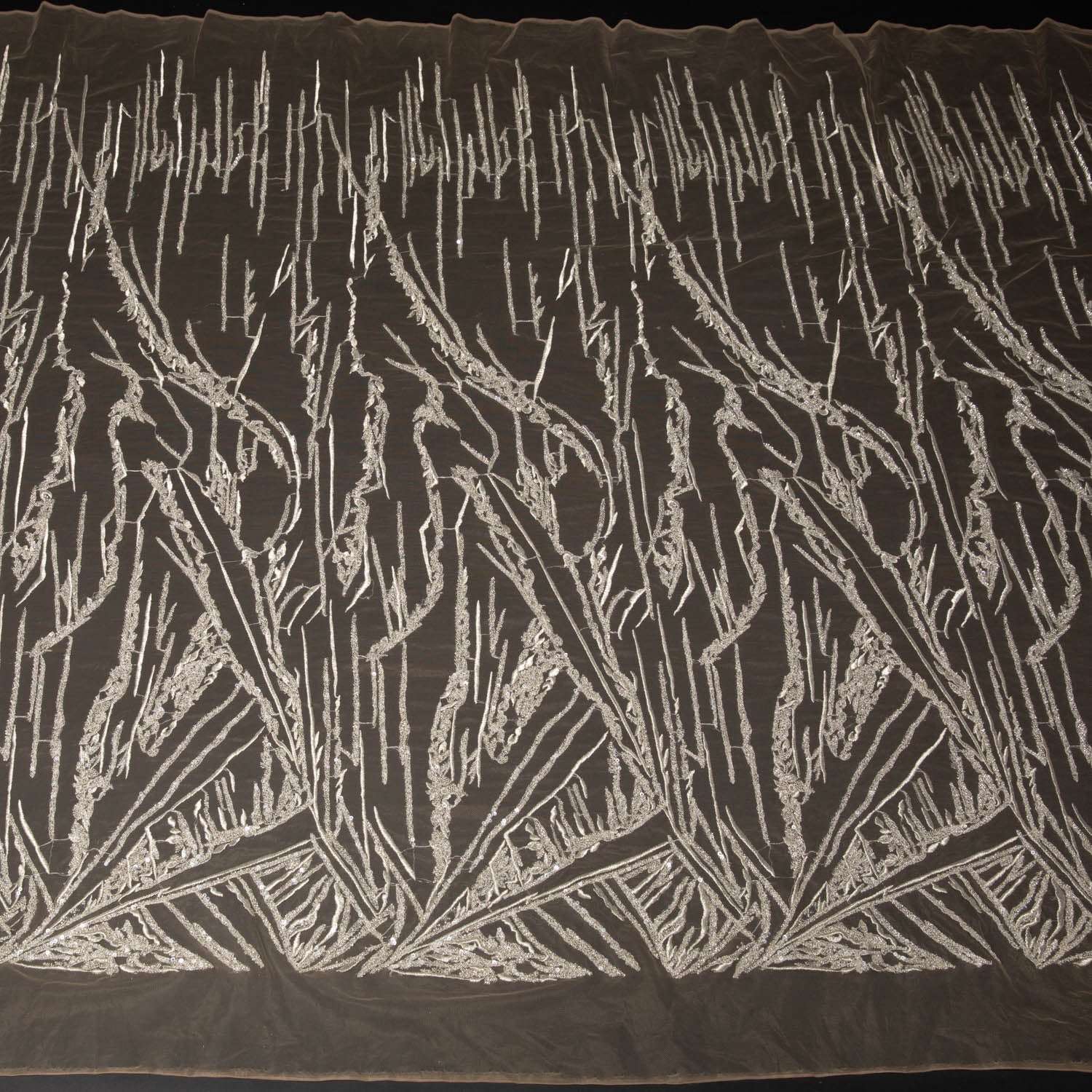 Champagne P/SOFT TULLE LACE FABRIC COM EMBROIDERED AND SEQUINED WITH BEAUTIFUL ELEGANT DESIGN 52" WIDE | Exquisite Fabric