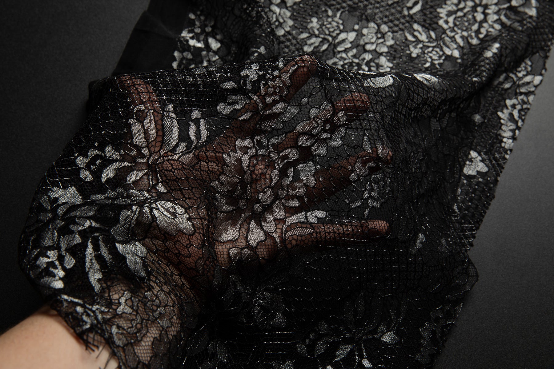 Chantilly Lace with Cord Black Fabric - Exquisite Fabric