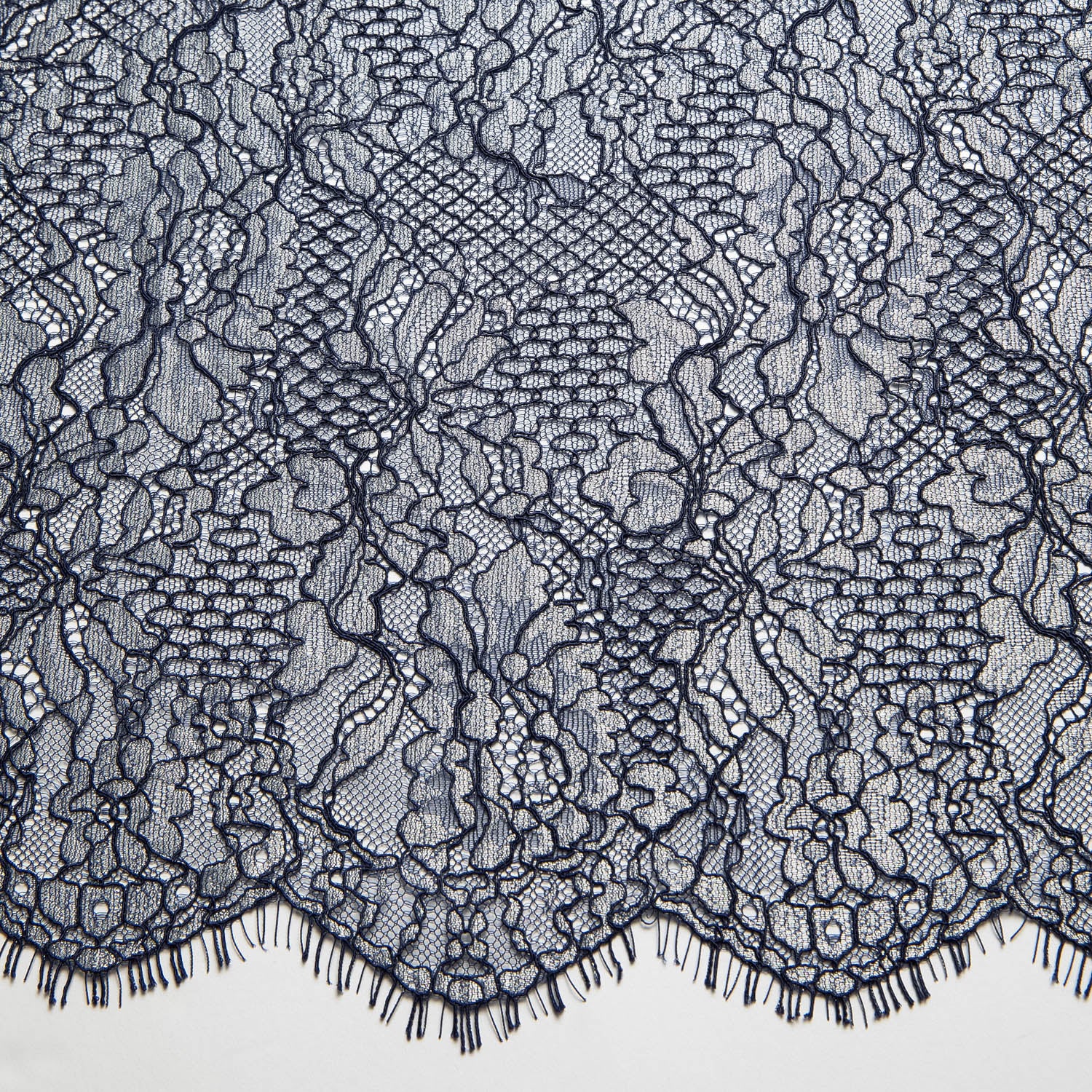 Chantilly Lace with Cord Navy Fabric Navy - Exquisite Fabric