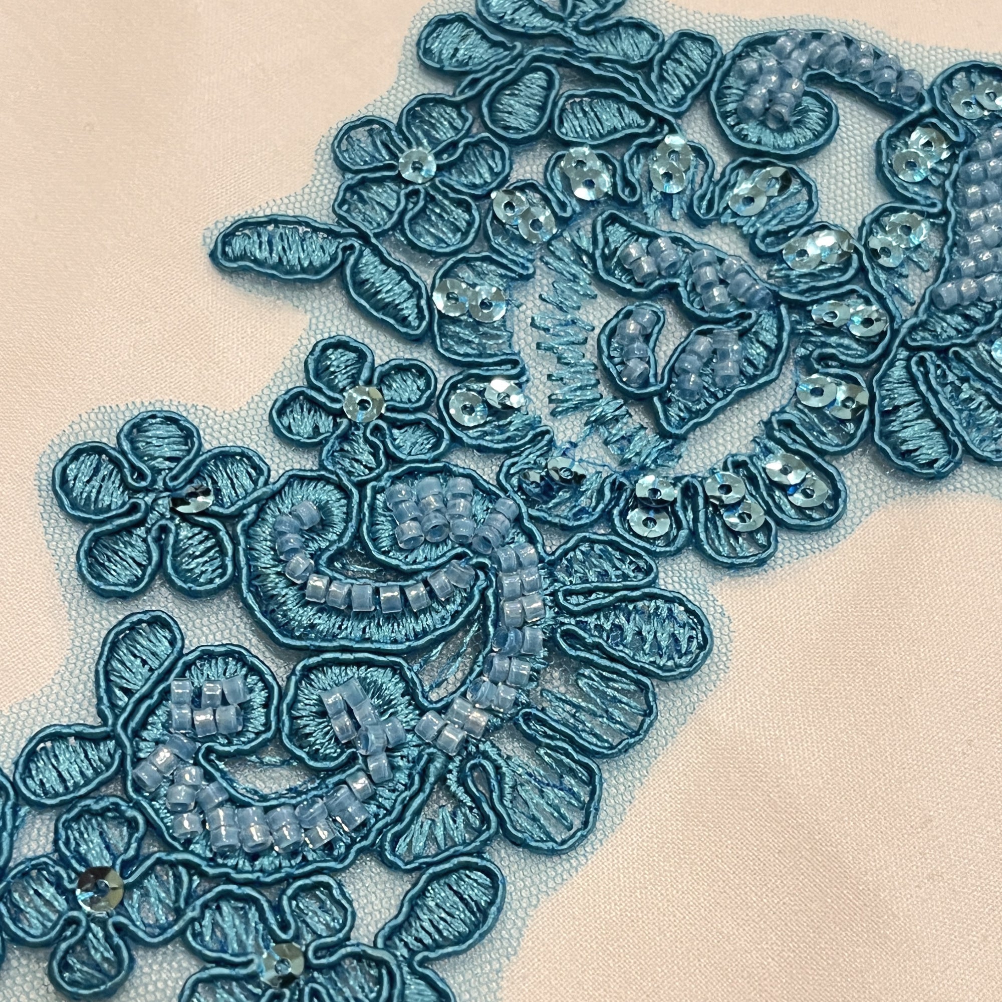 Beaded & Corded Floral Lace Applique Embroidered on 100% Polyester | Lace USA - KZ-25-HB