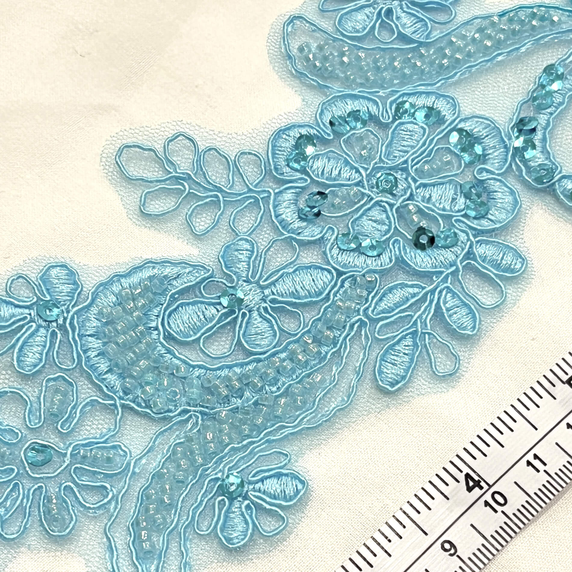 Beaded & Corded Floral Lace Applique Embroidered on 100% Polyester | Lace USA - KZ-67