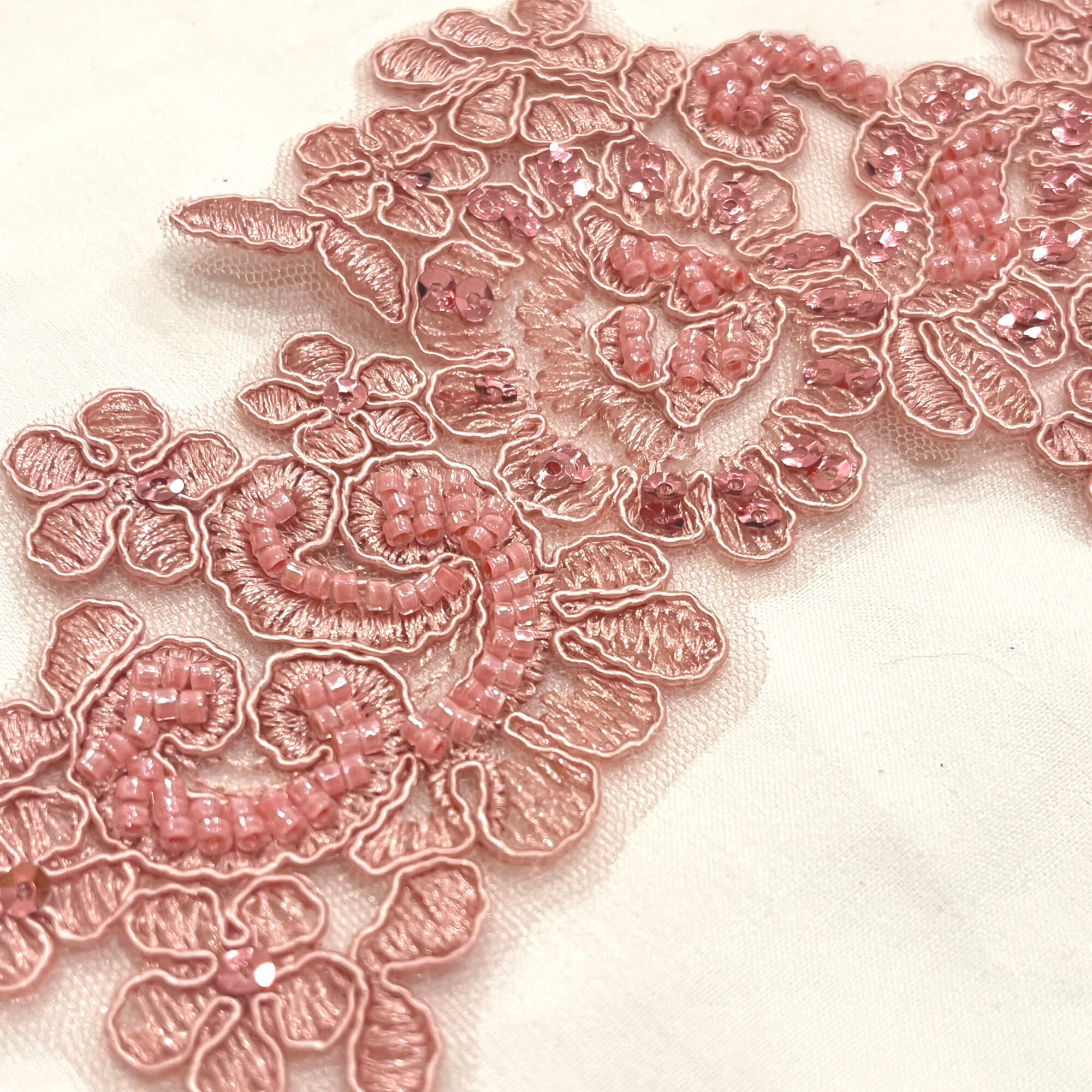 Beaded & Corded Floral Lace Applique Embroidered on 100% Polyester | Lace USA - KZ-25-HB