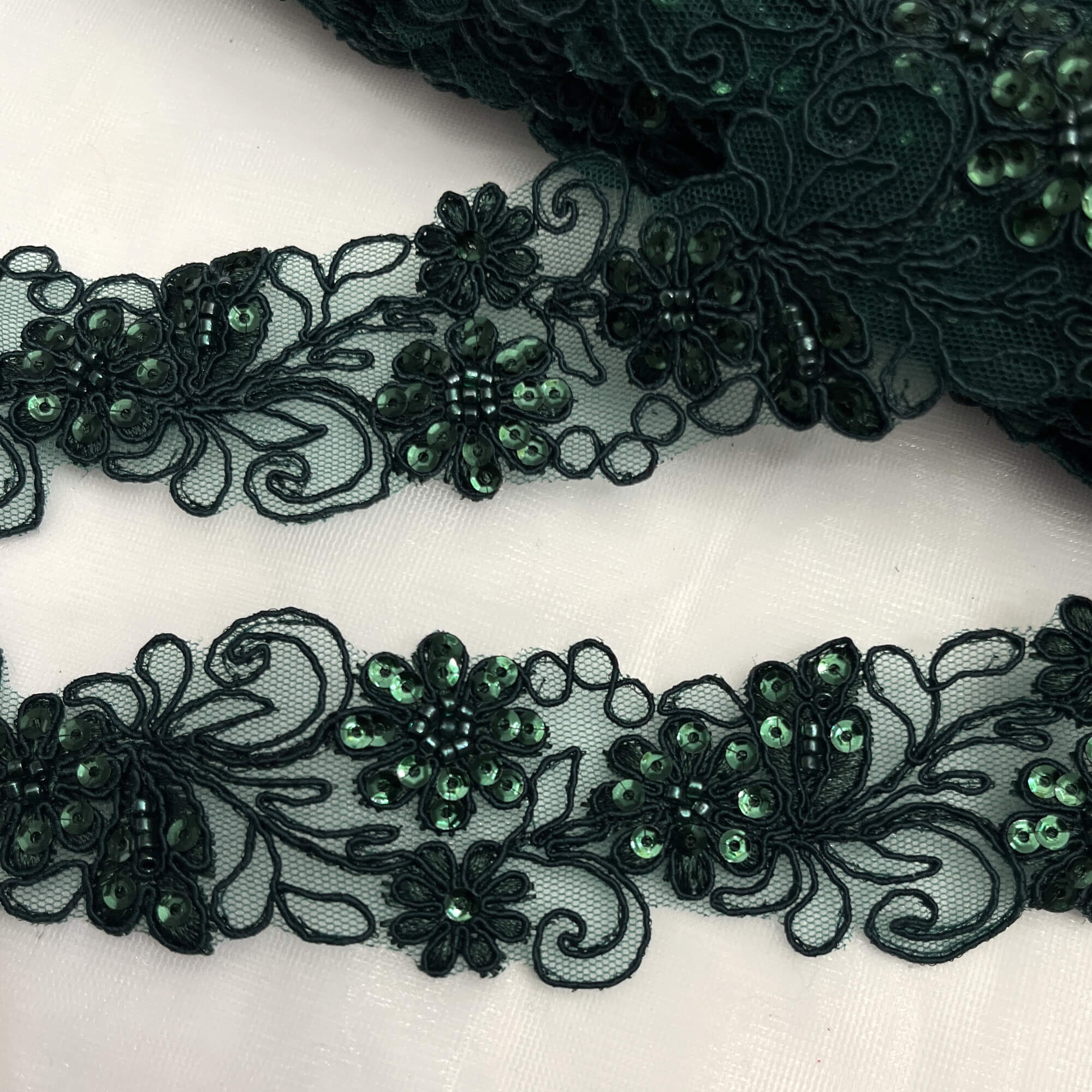 Beaded & Corded Lace Trimming Embroidered on 100% Polyester Net Mesh | Lace USA - 96283W-BP