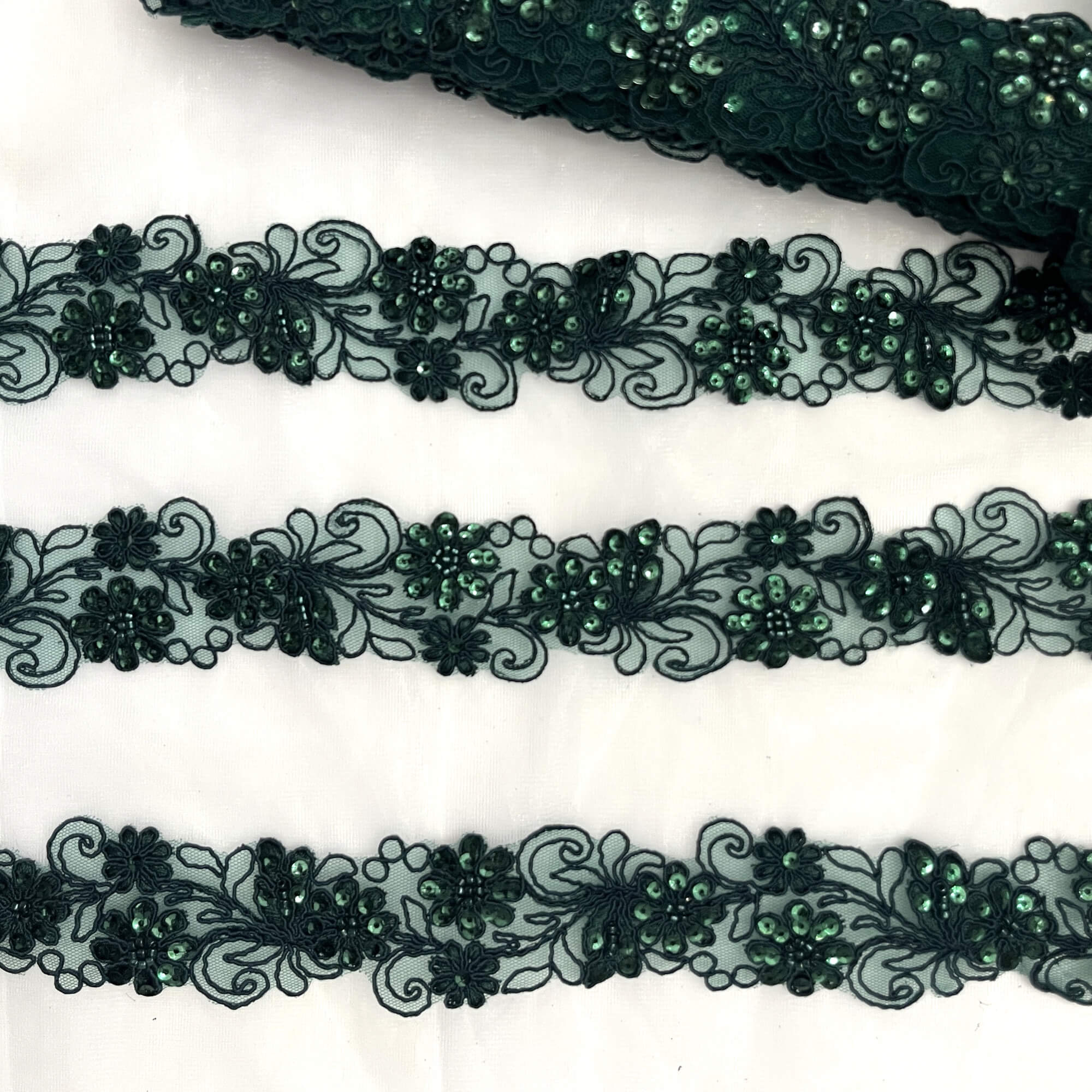 Beaded & Corded Lace Trimming Embroidered on 100% Polyester Net Mesh | Lace USA - 96283W-BP