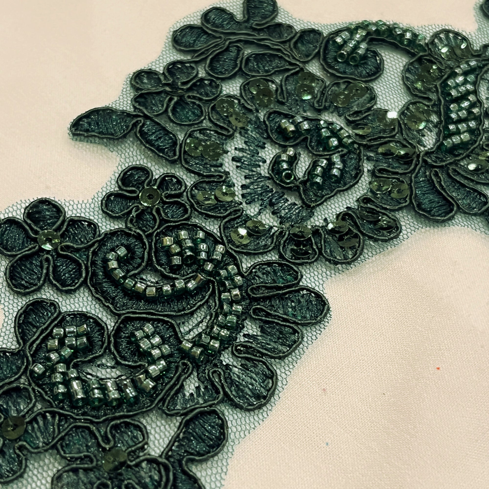 Beaded & Corded Floral Lace Applique Embroidered on 100% Polyester | Lace USA - KZ-25-HB