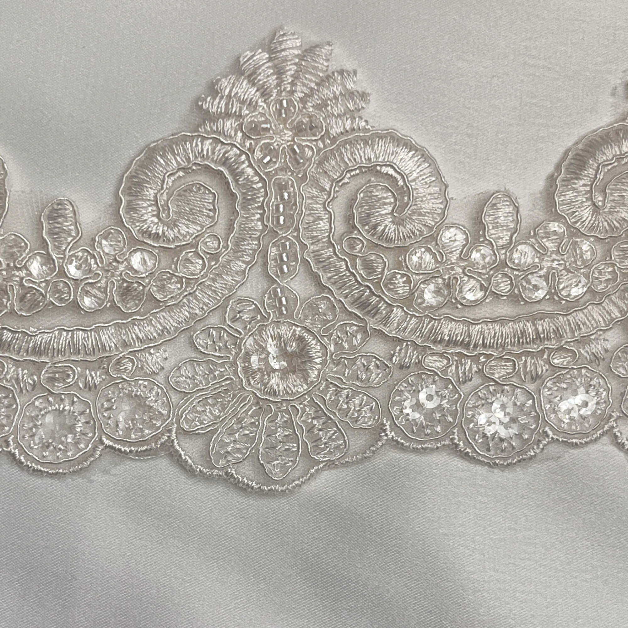 Beaded & Corded Lace Trimming Embroidered on 100% Polyester Net Mesh | Lace USA - 97120W-BP