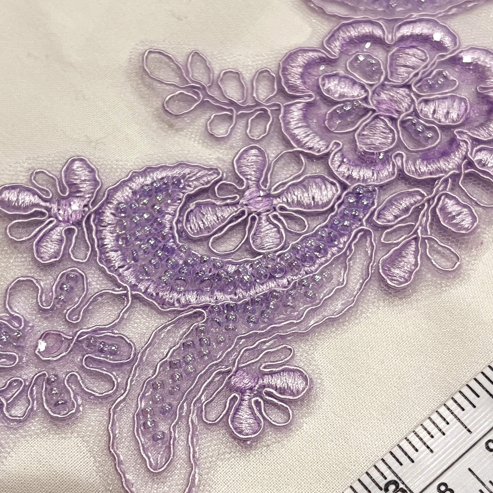 Beaded & Corded Floral Lace Applique Embroidered on 100% Polyester | Lace USA - KZ-67