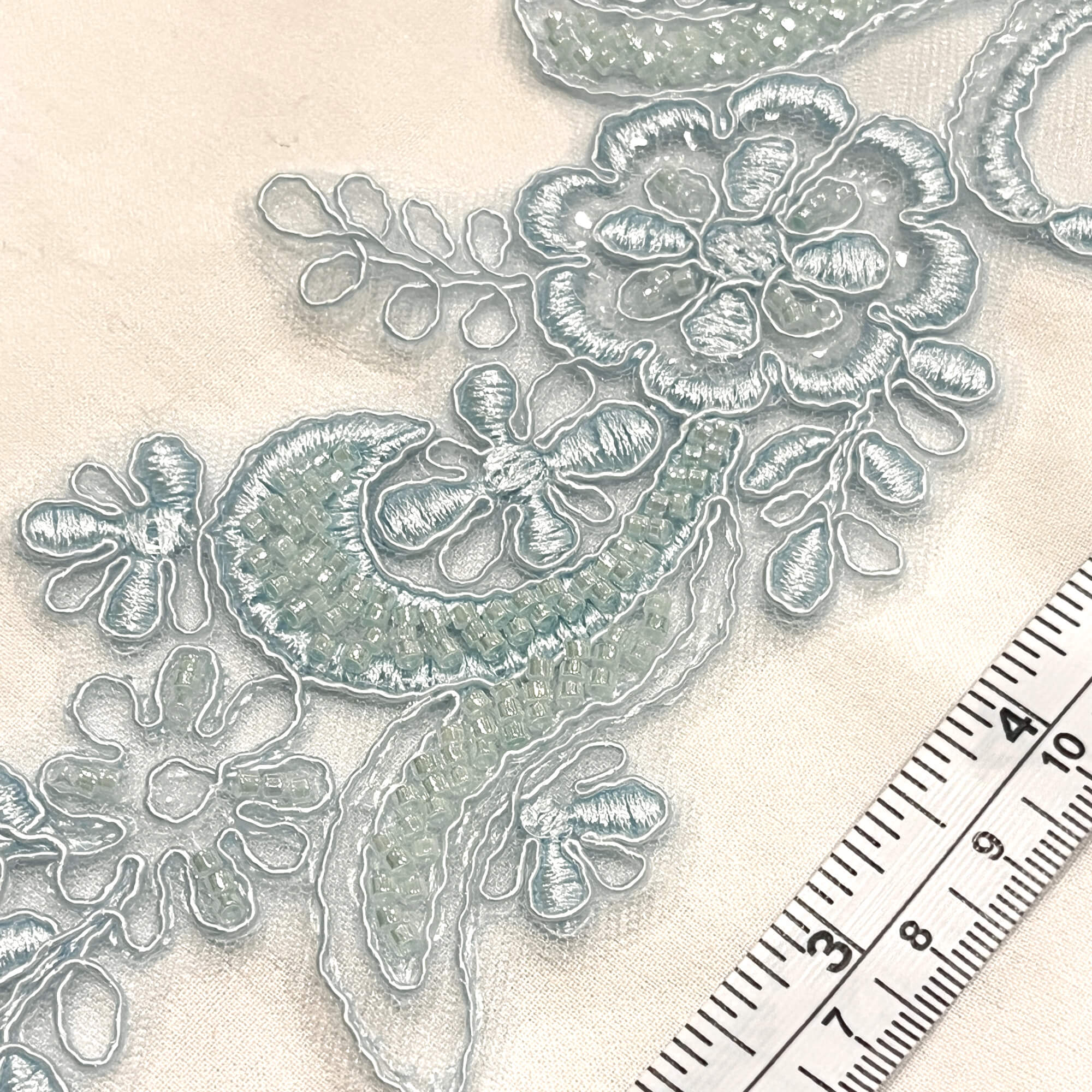 Beaded & Corded Floral Lace Applique Embroidered on 100% Polyester | Lace USA - KZ-67
