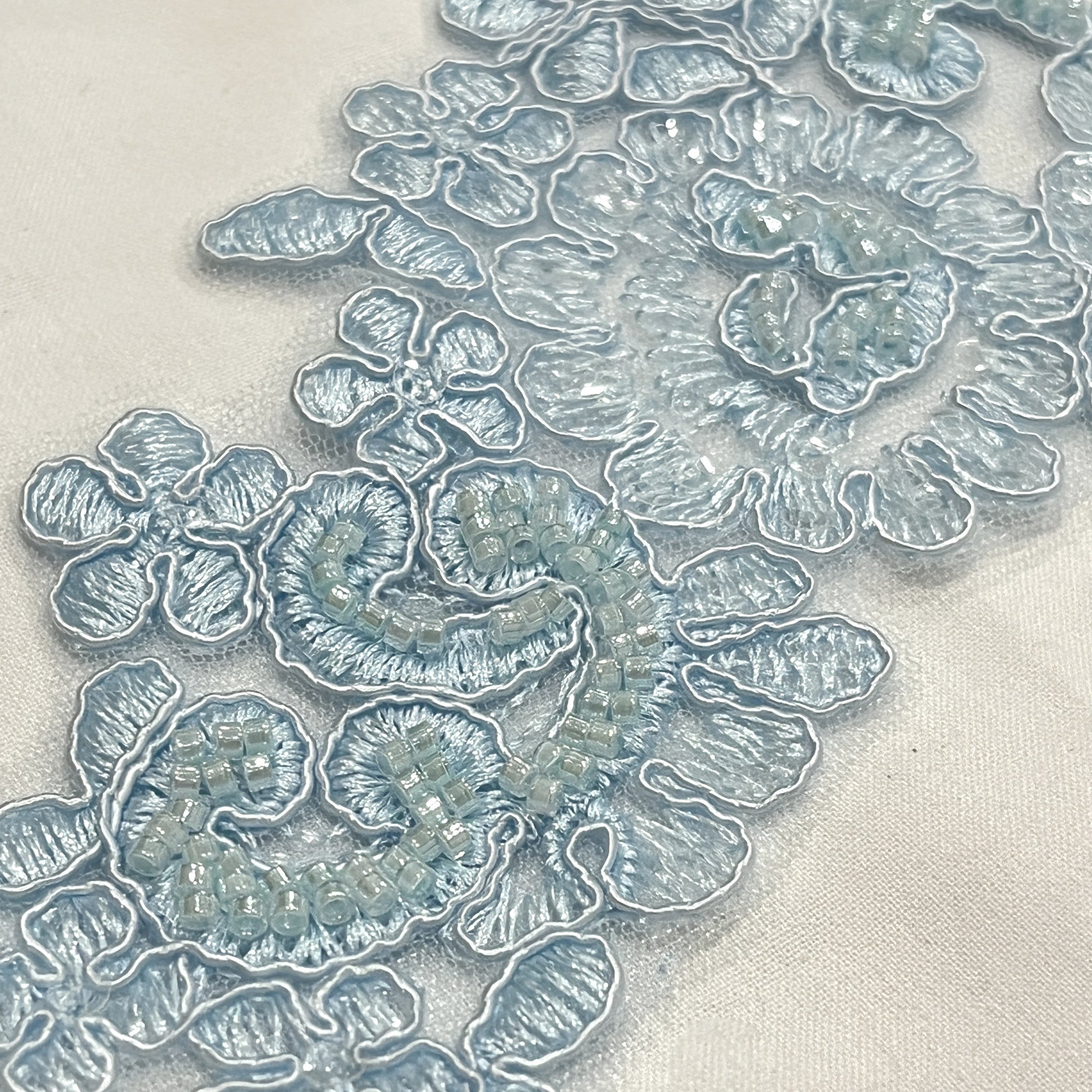 Beaded & Corded Floral Lace Applique Embroidered on 100% Polyester | Lace USA - KZ-25-HB