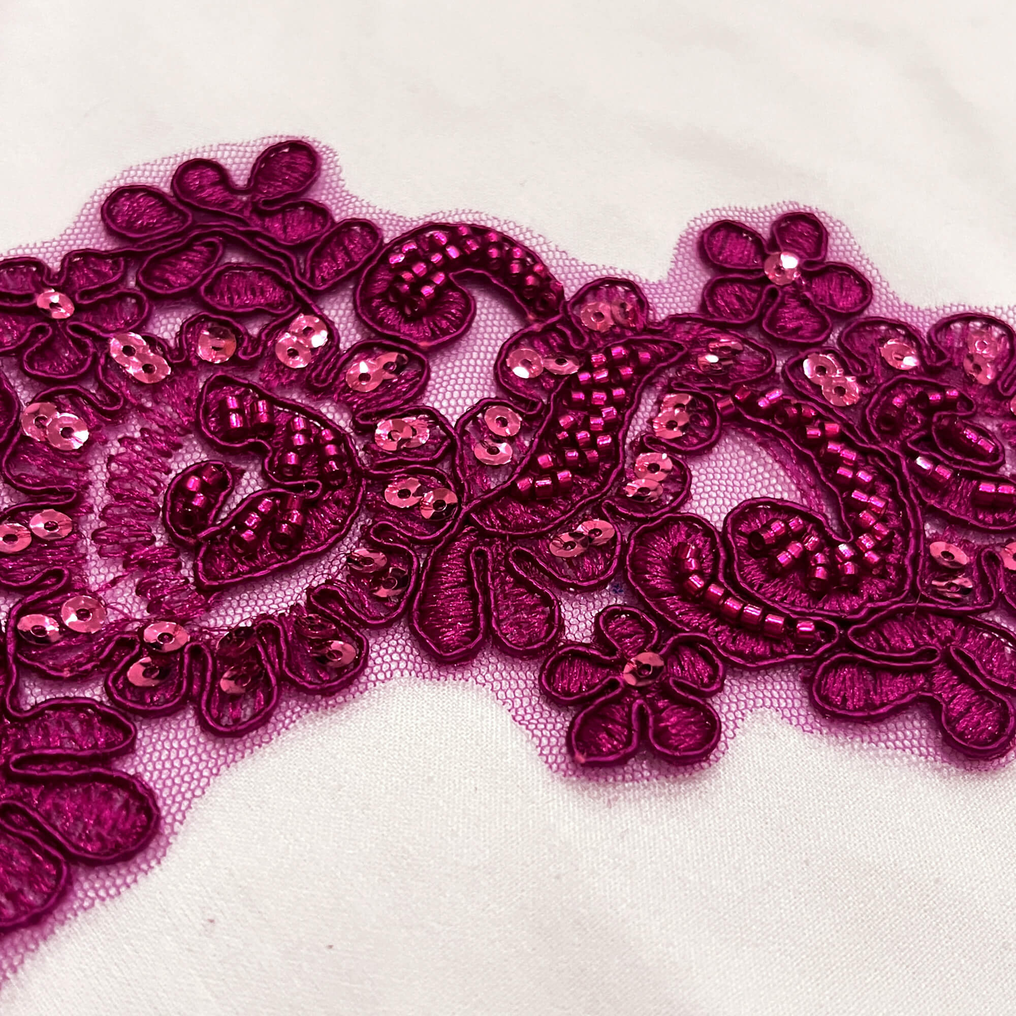 Beaded & Corded Floral Lace Applique Embroidered on 100% Polyester | Lace USA - KZ-25-HB