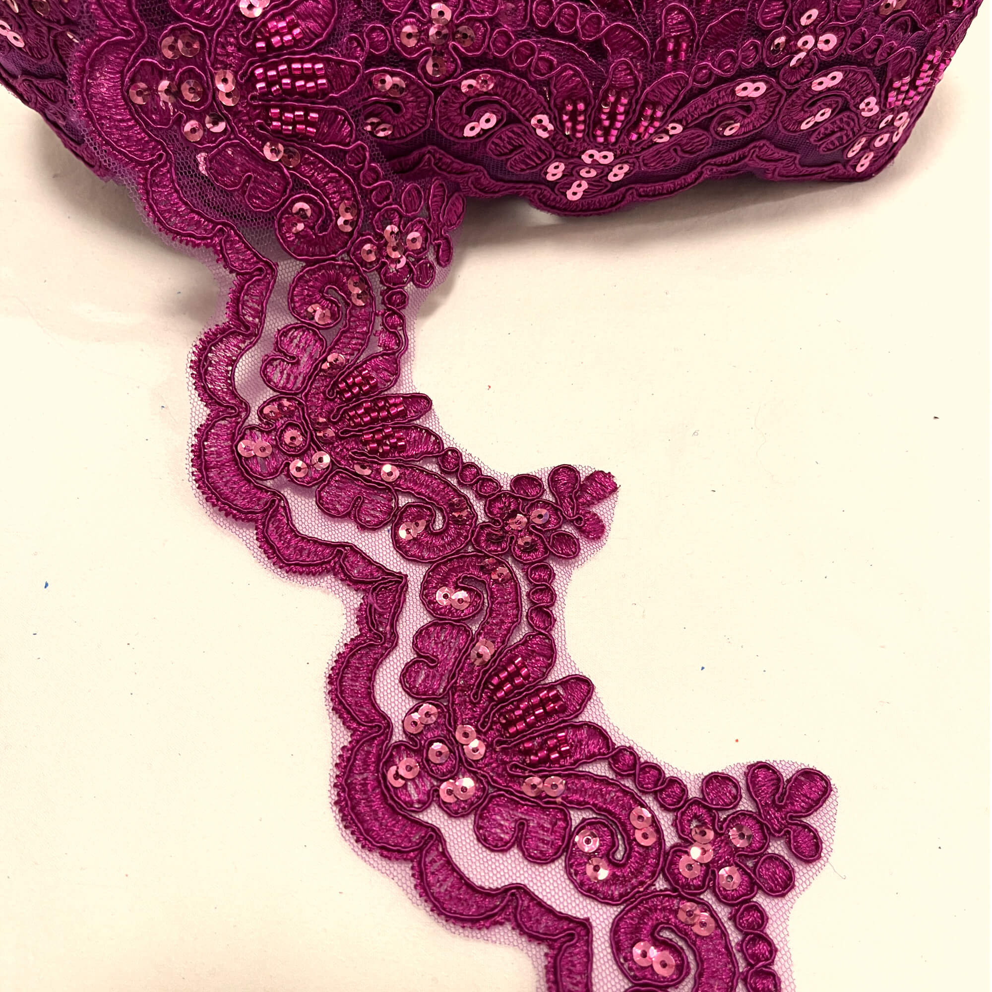 Beaded & Corded Lace Trimming Embroidered on 100% Polyester Net Mesh | Lace USA - KZ-34W-HB