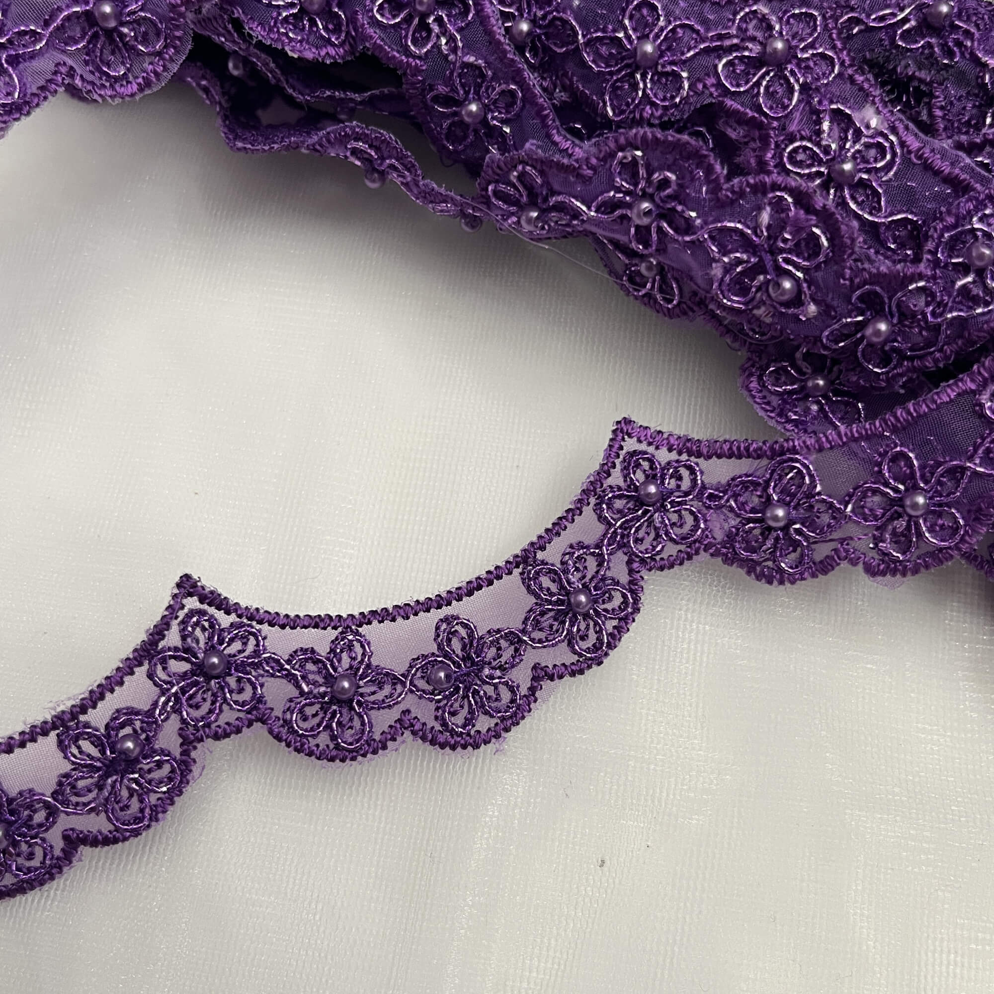 Beaded & Corded Lace Trimming Embroidered on 100% Polyester Net Mesh | Lace USA - 96758N-BP