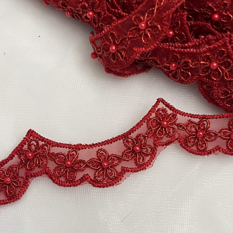 Beaded & Corded Lace Trimming Embroidered on 100% Polyester Net Mesh | Lace USA - 96758N-BP