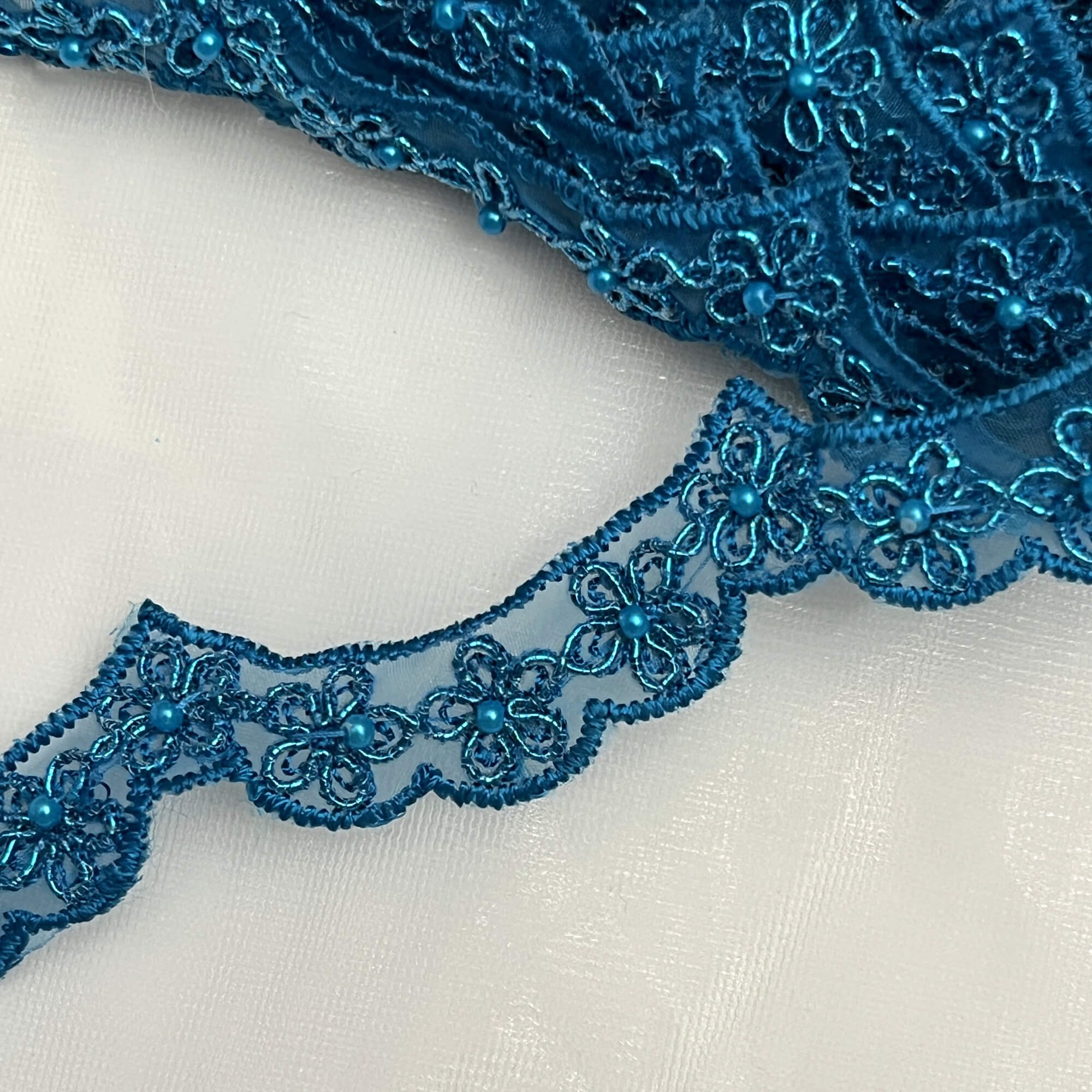Beaded & Corded Lace Trimming Embroidered on 100% Polyester Net Mesh | Lace USA - 96758N-BP