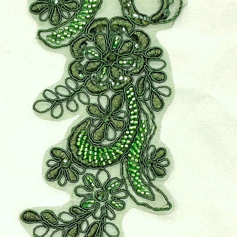 Beaded & Corded Floral Lace Applique Embroidered on 100% Polyester | Lace USA - KZ-67