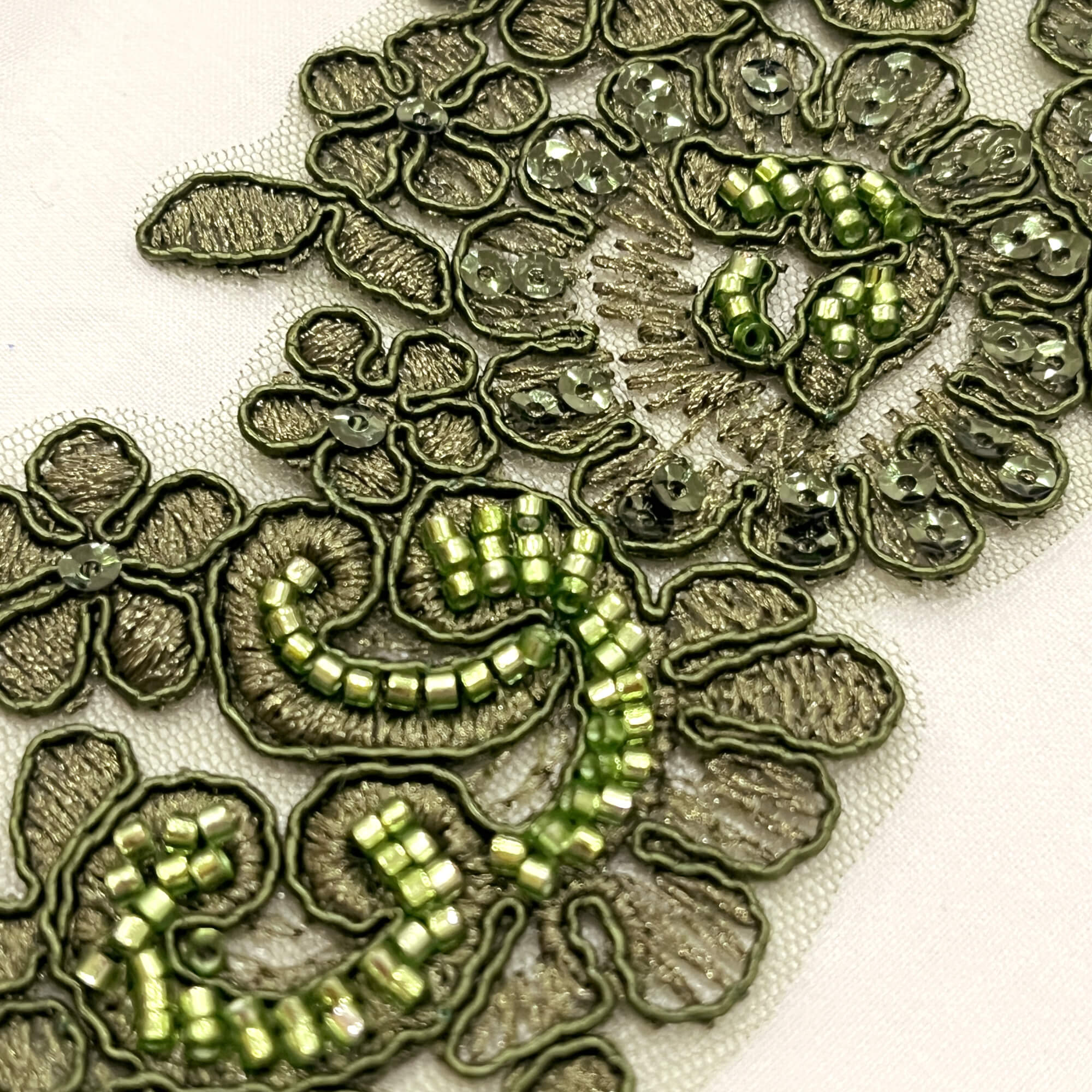 Beaded & Corded Floral Lace Applique Embroidered on 100% Polyester | Lace USA - KZ-25-HB