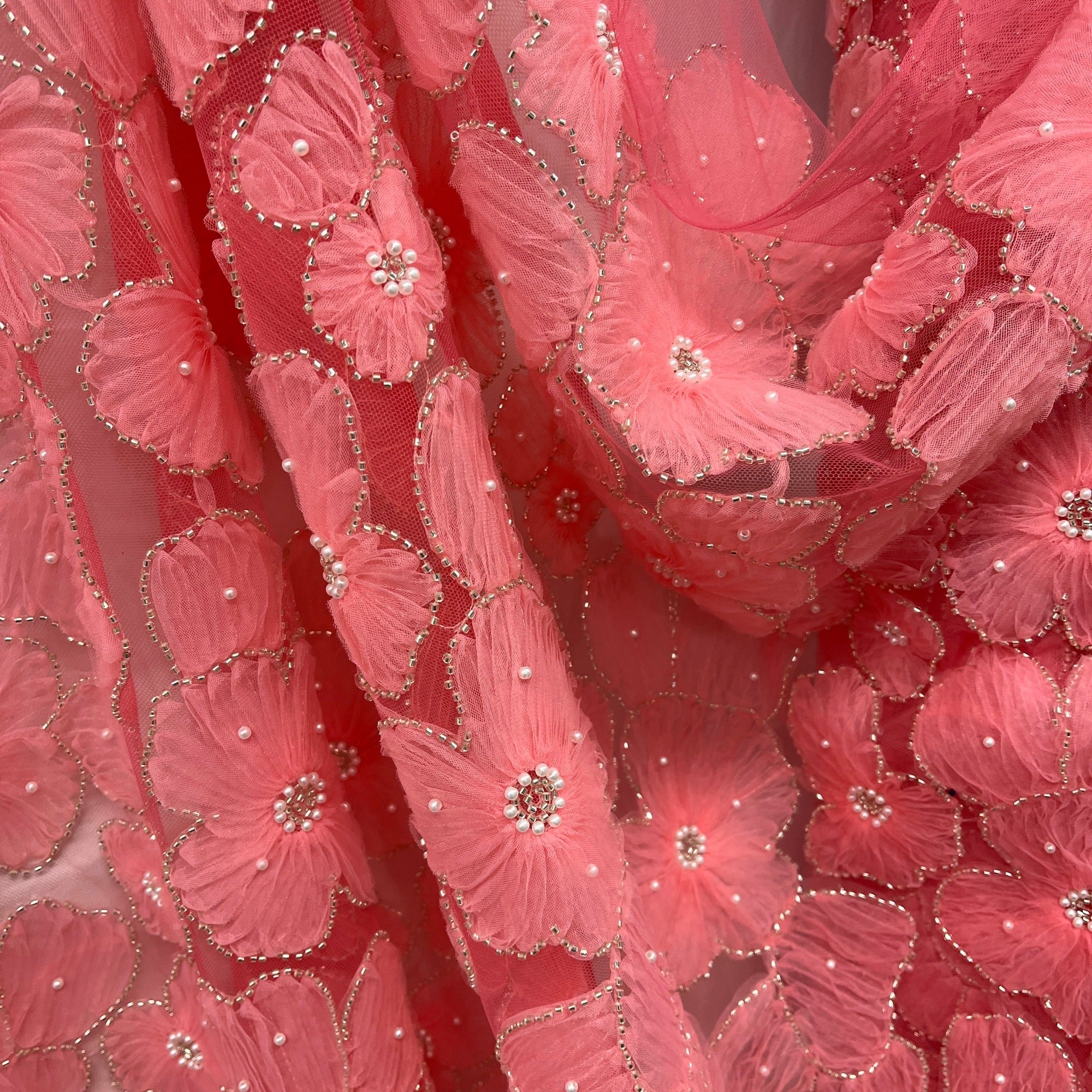 Beaded 3D Floral Lace Fabric for Bridal, Quinceañera & Dance Dresses | Lace USA - GD-216