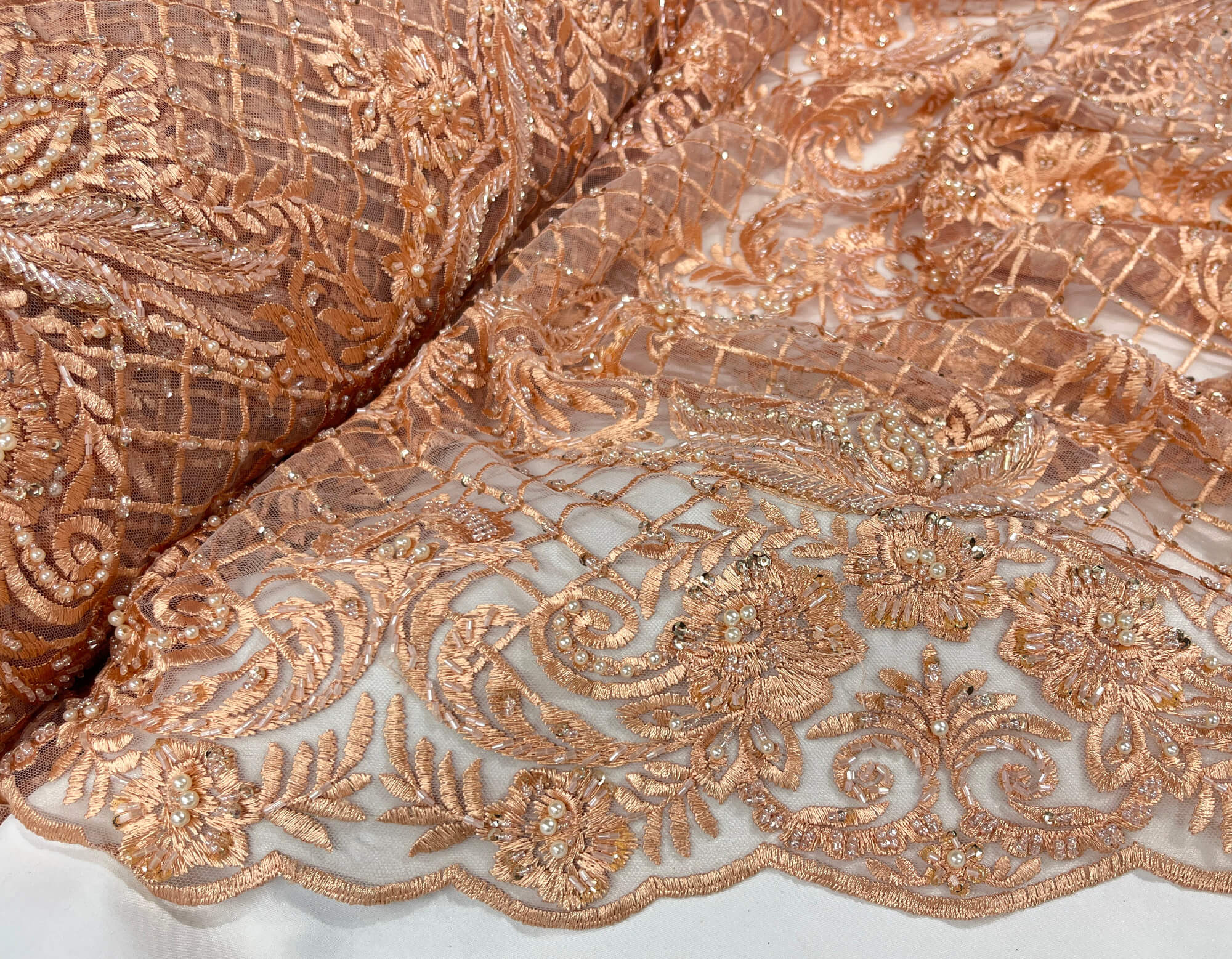 Beaded Lace Fabric Embroidered on 100% Polyester Net Mesh | Lace USA - GD-113