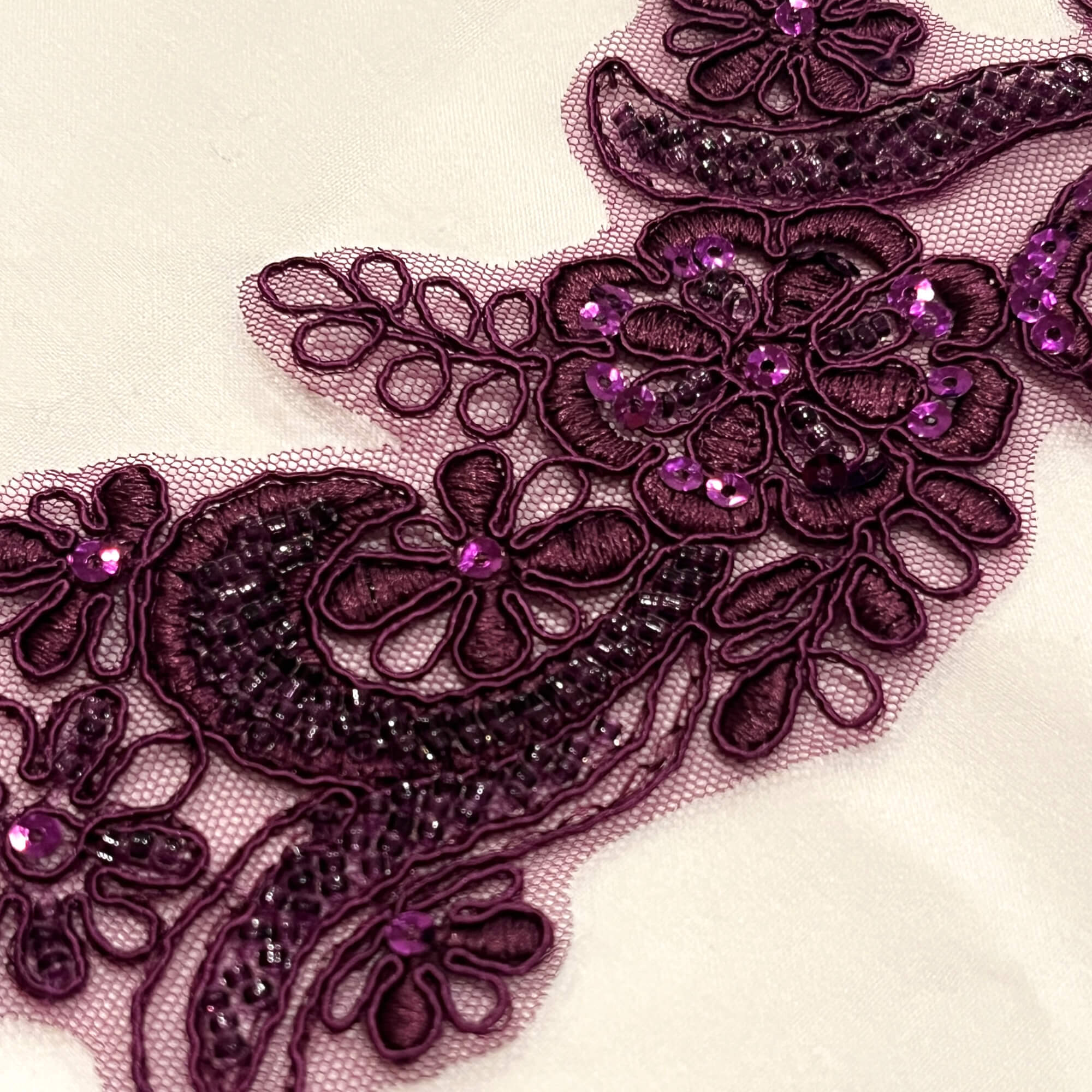 Beaded & Corded Floral Lace Applique Embroidered on 100% Polyester | Lace USA - KZ-67