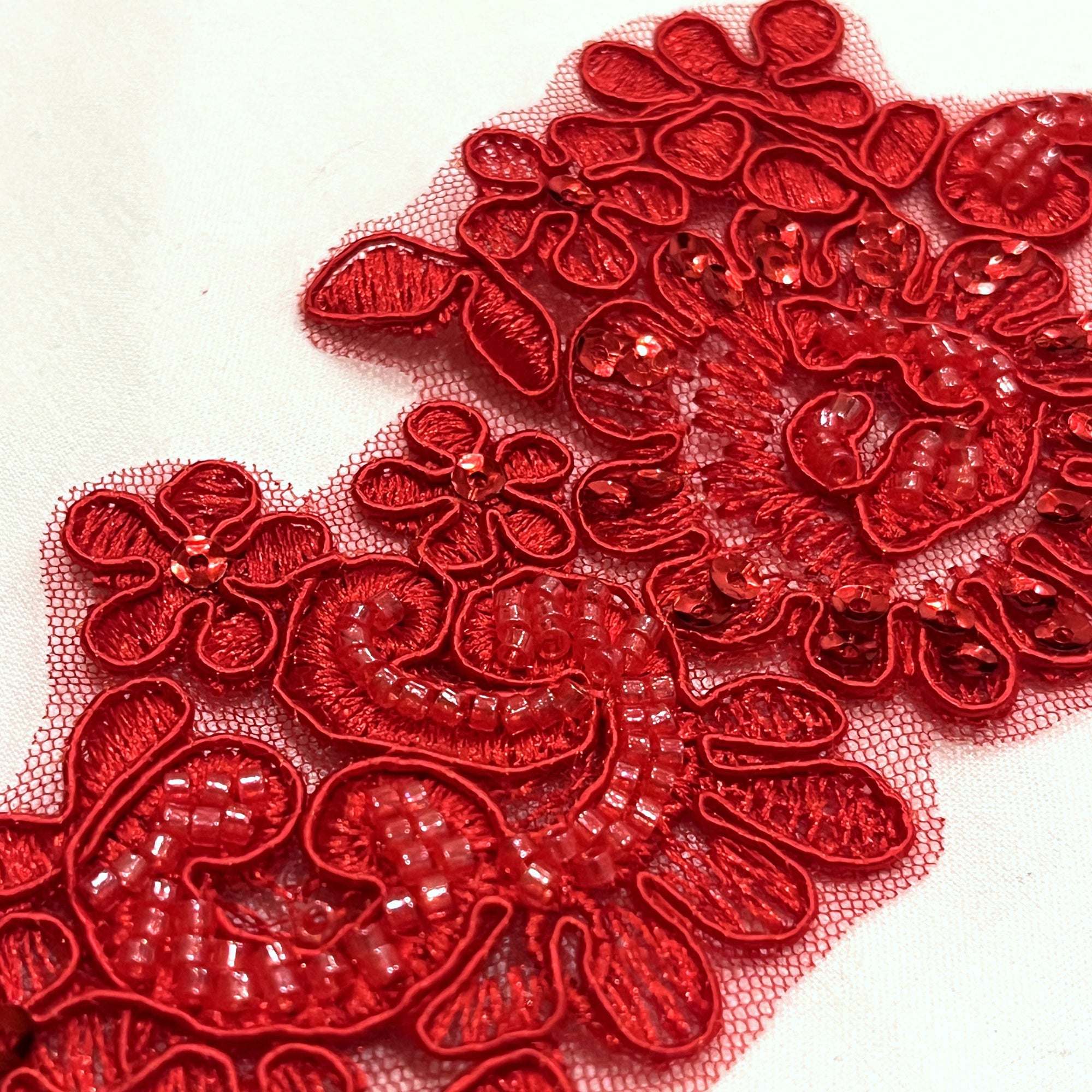 Beaded & Corded Floral Lace Applique Embroidered on 100% Polyester | Lace USA - KZ-25-HB