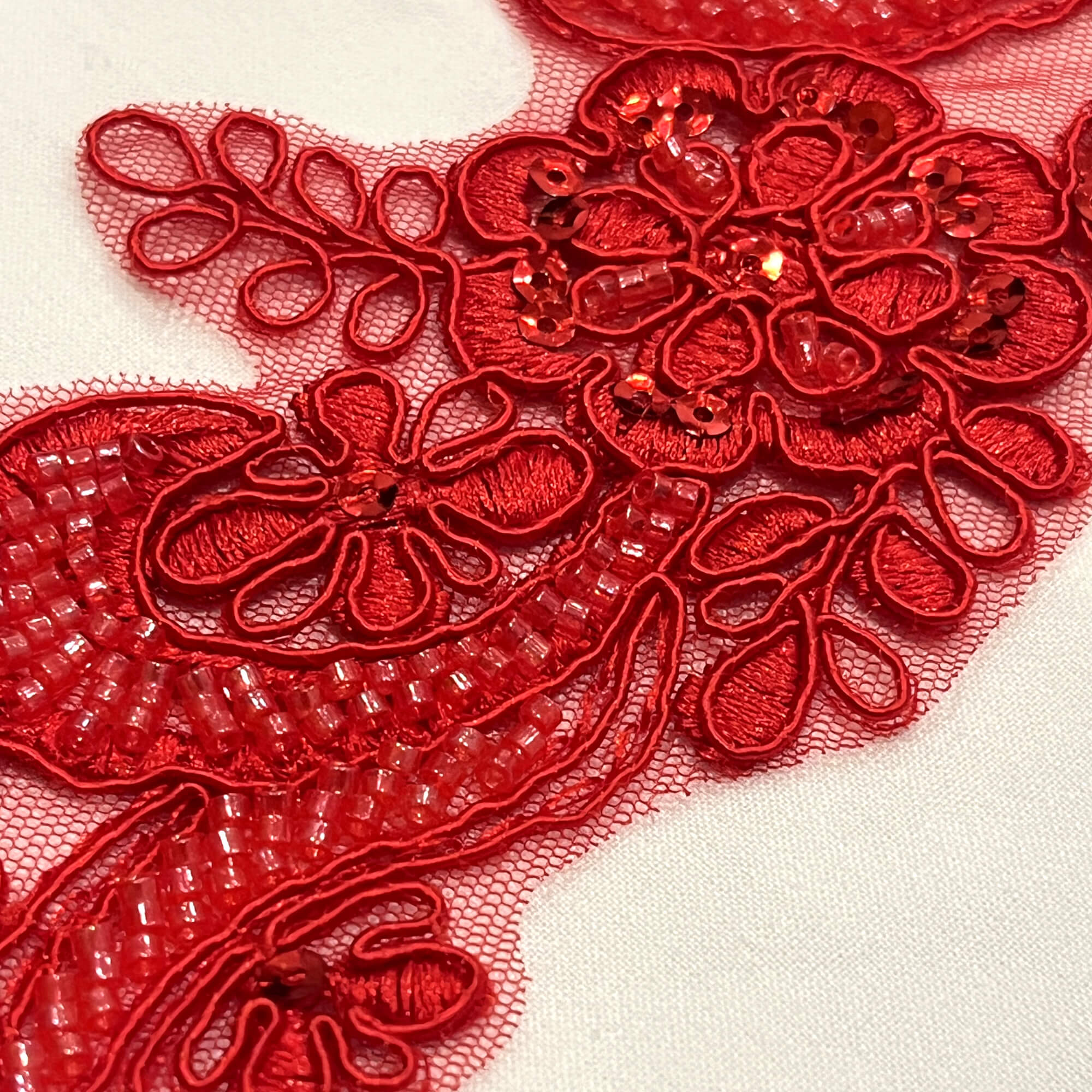 Beaded & Corded Floral Lace Applique Embroidered on 100% Polyester | Lace USA - KZ-67