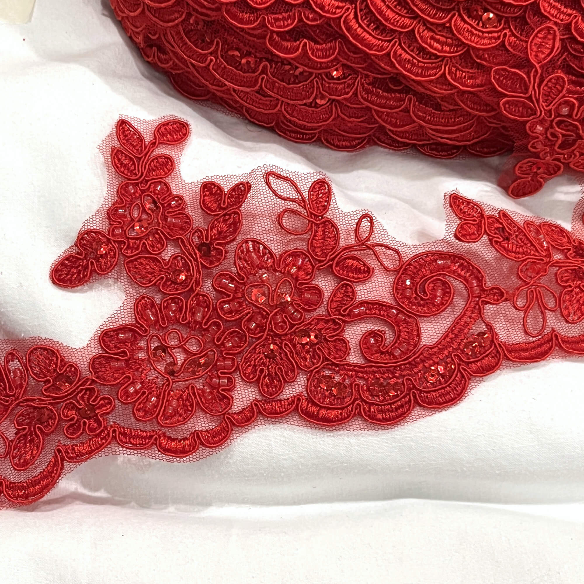 Beaded & Corded Lace Trimming Embroidered on 100% Polyester Net Mesh | Lace USA - 96796W-HB