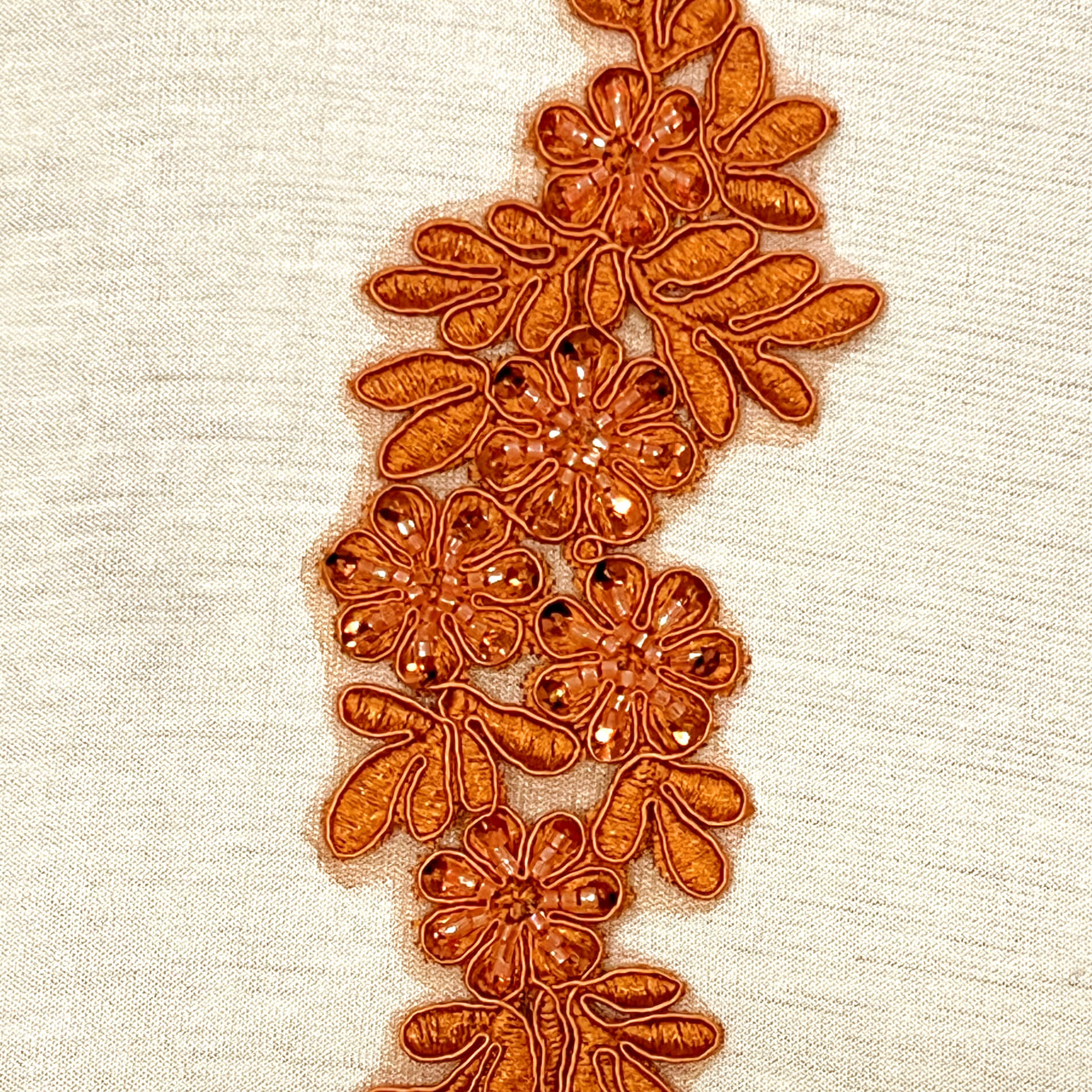 Beaded & Corded Floral Lace Applique Embroidered on 100% Polyester Net Mesh | Lace USA - 95969W-HB