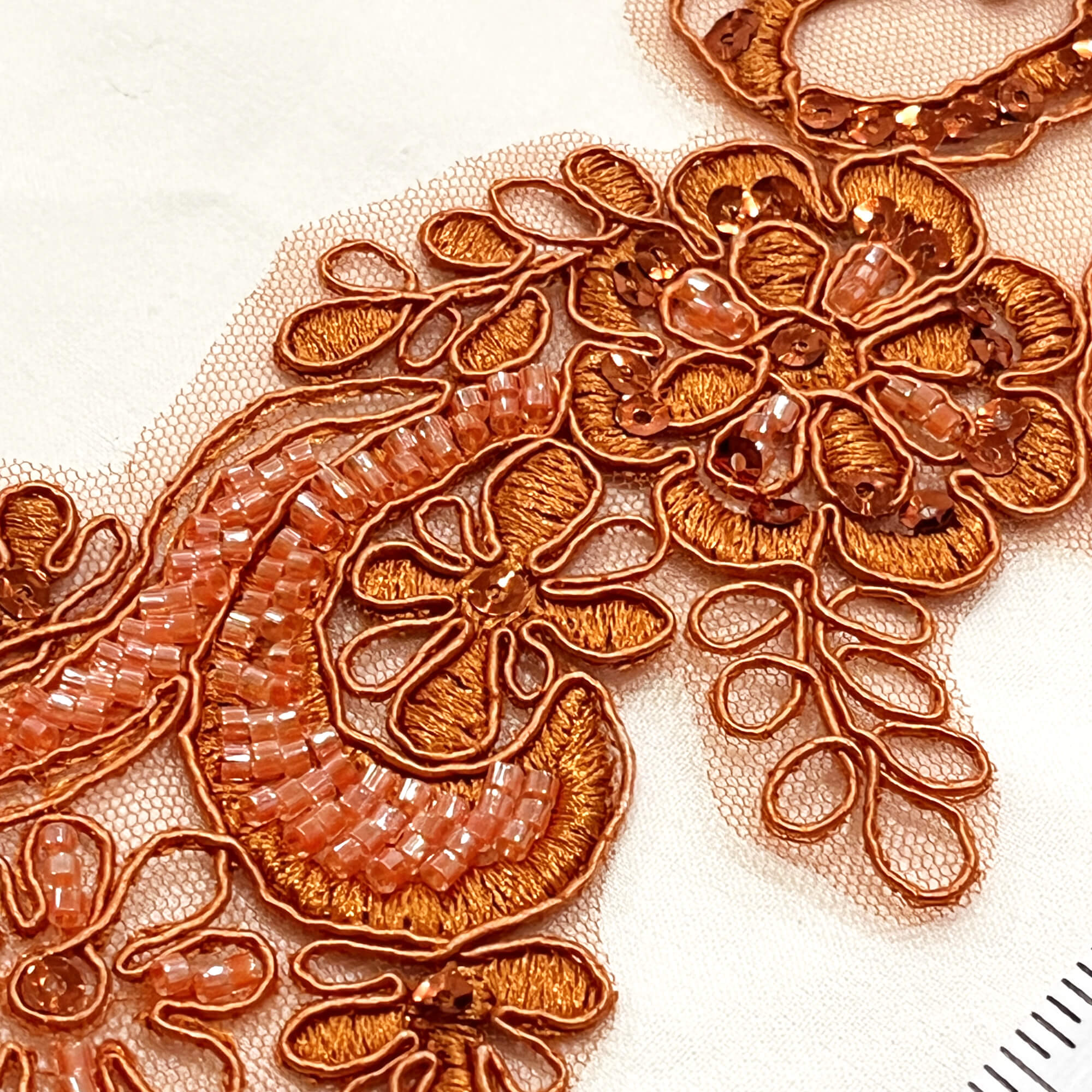 Beaded & Corded Floral Lace Applique Embroidered on 100% Polyester | Lace USA - KZ-67