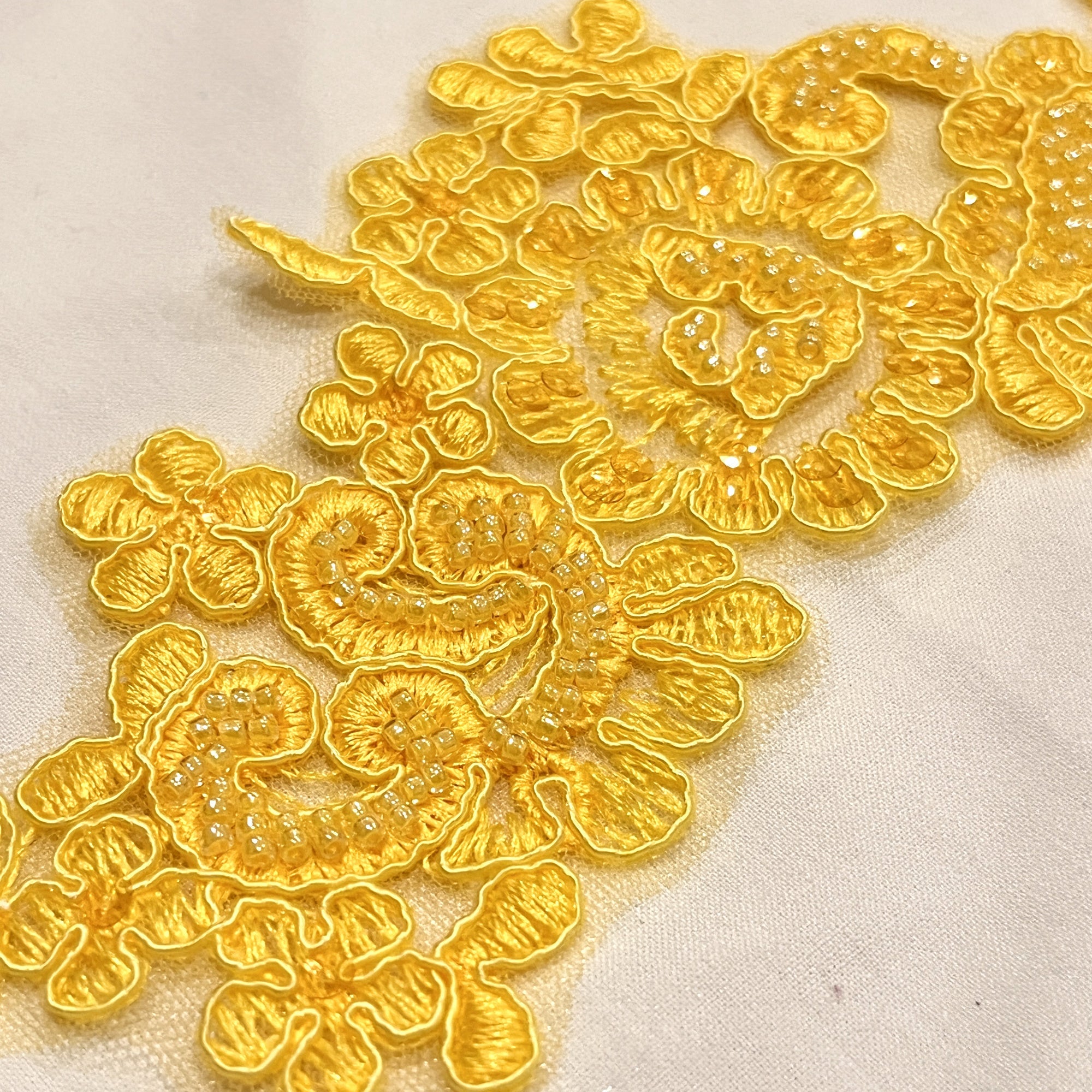 Beaded & Corded Floral Lace Applique Embroidered on 100% Polyester | Lace USA - KZ-25-HB