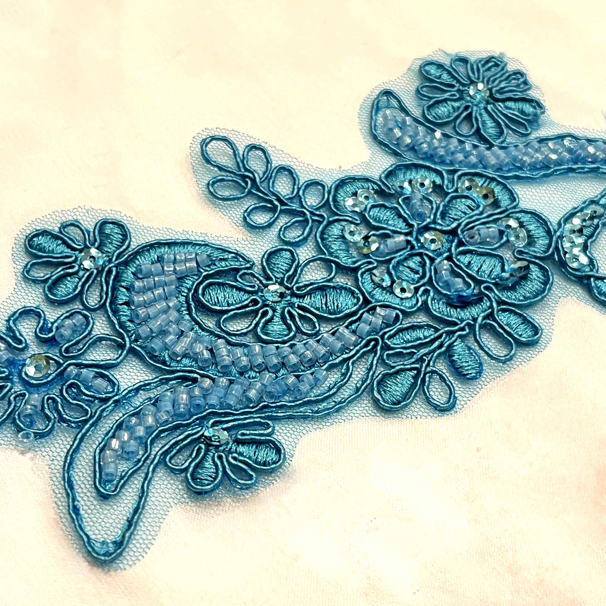 Beaded & Corded Floral Lace Applique Embroidered on 100% Polyester | Lace USA - KZ-67