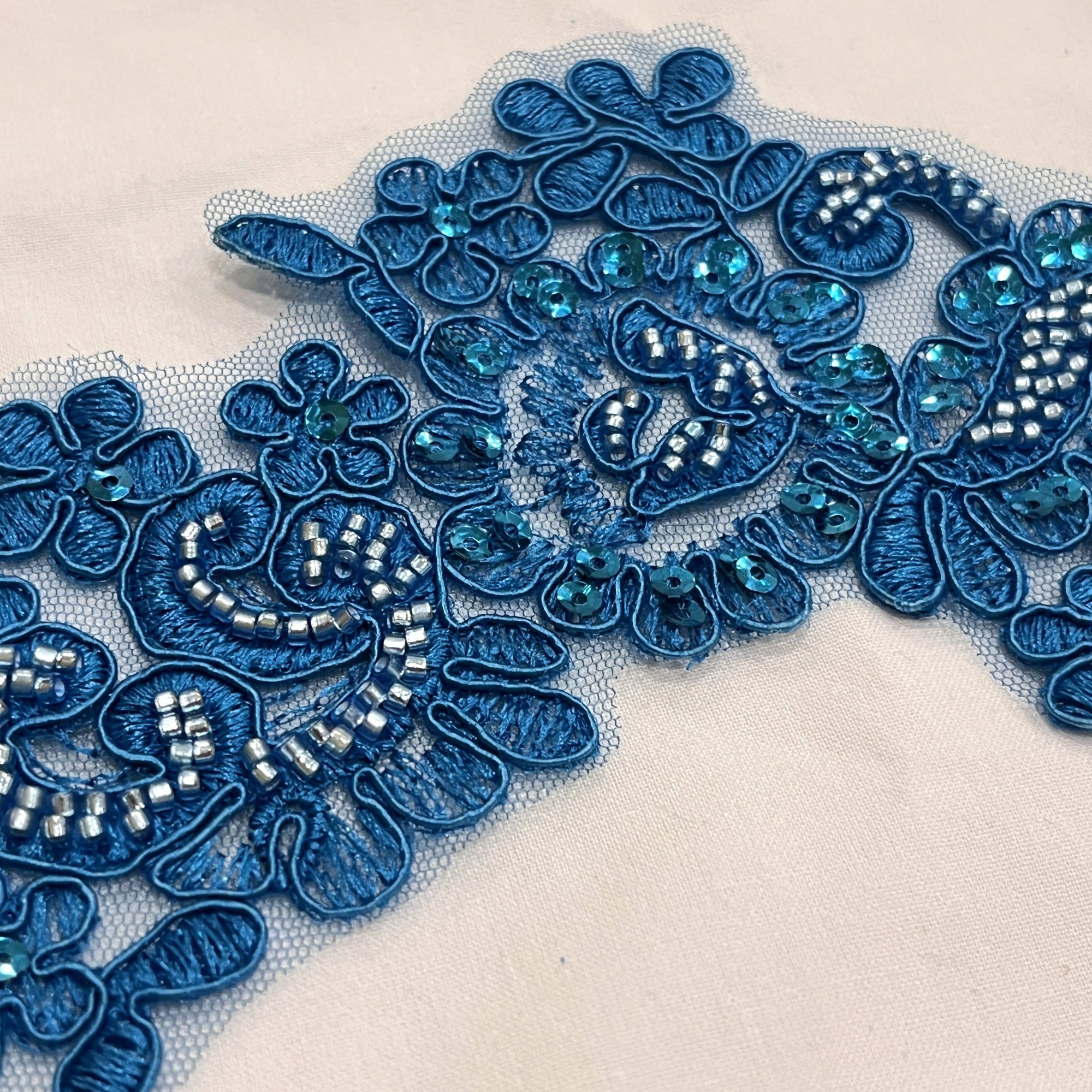 Beaded & Corded Floral Lace Applique Embroidered on 100% Polyester | Lace USA - KZ-25-HB