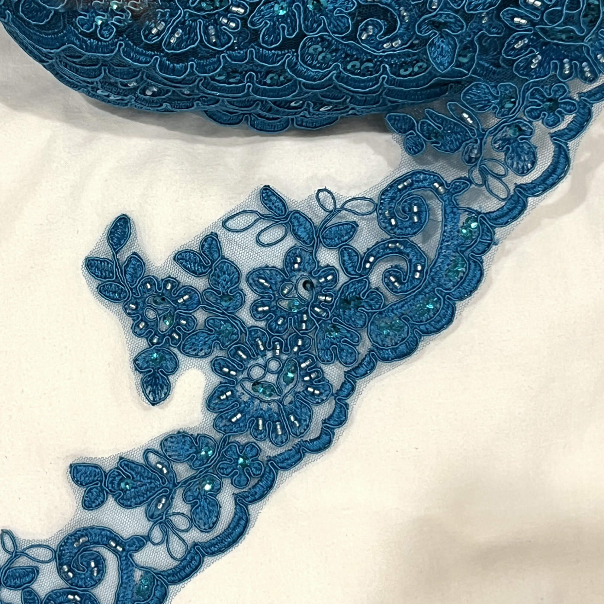 Beaded & Corded Lace Trimming Embroidered on 100% Polyester Net Mesh | Lace USA - 96796W-HB