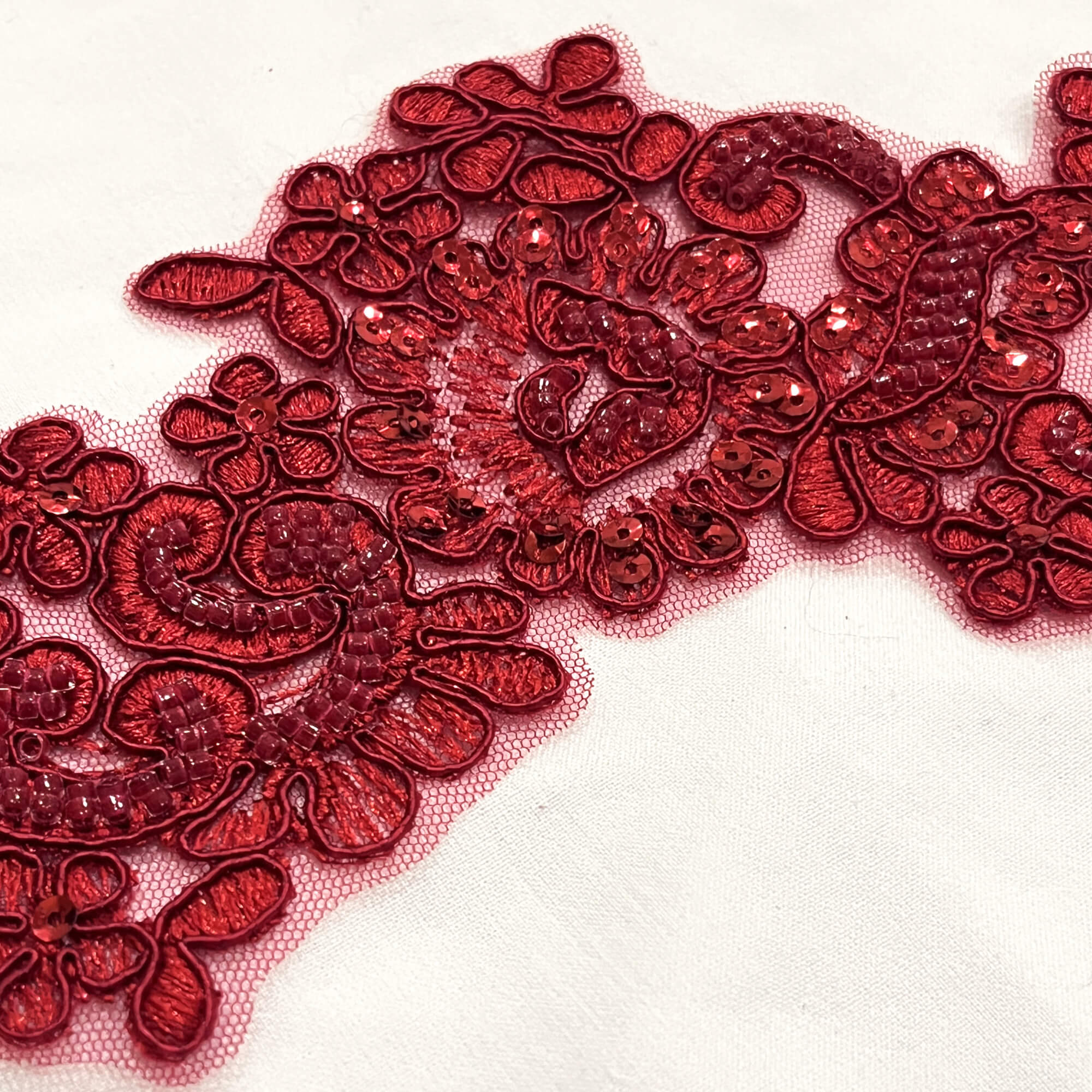 Beaded & Corded Floral Lace Applique Embroidered on 100% Polyester | Lace USA - KZ-25-HB