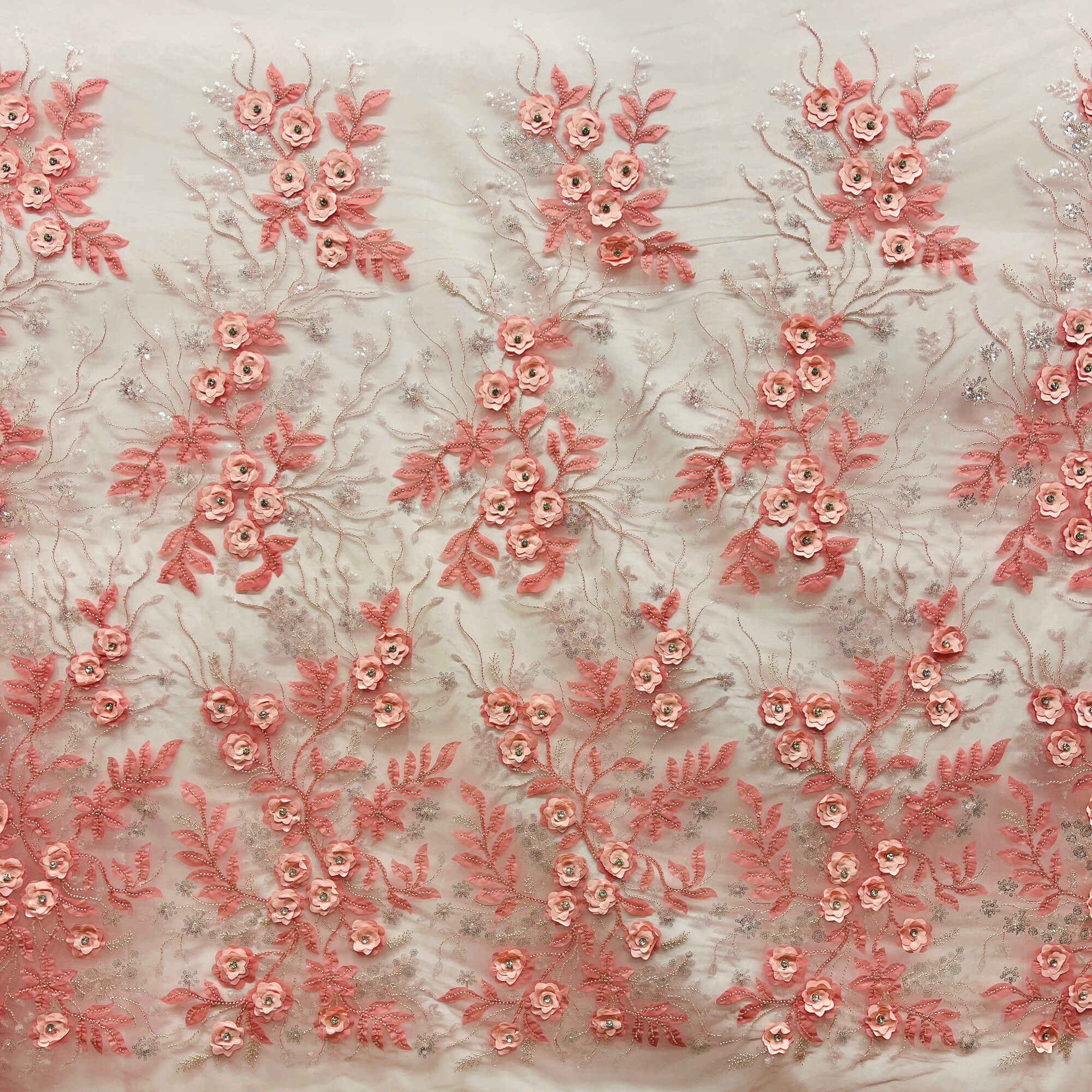 Beaded, Sequined 3D Floral Lace Fabric – Embroidered Mesh for Dresses & Gowns | Lace USA - GD-229