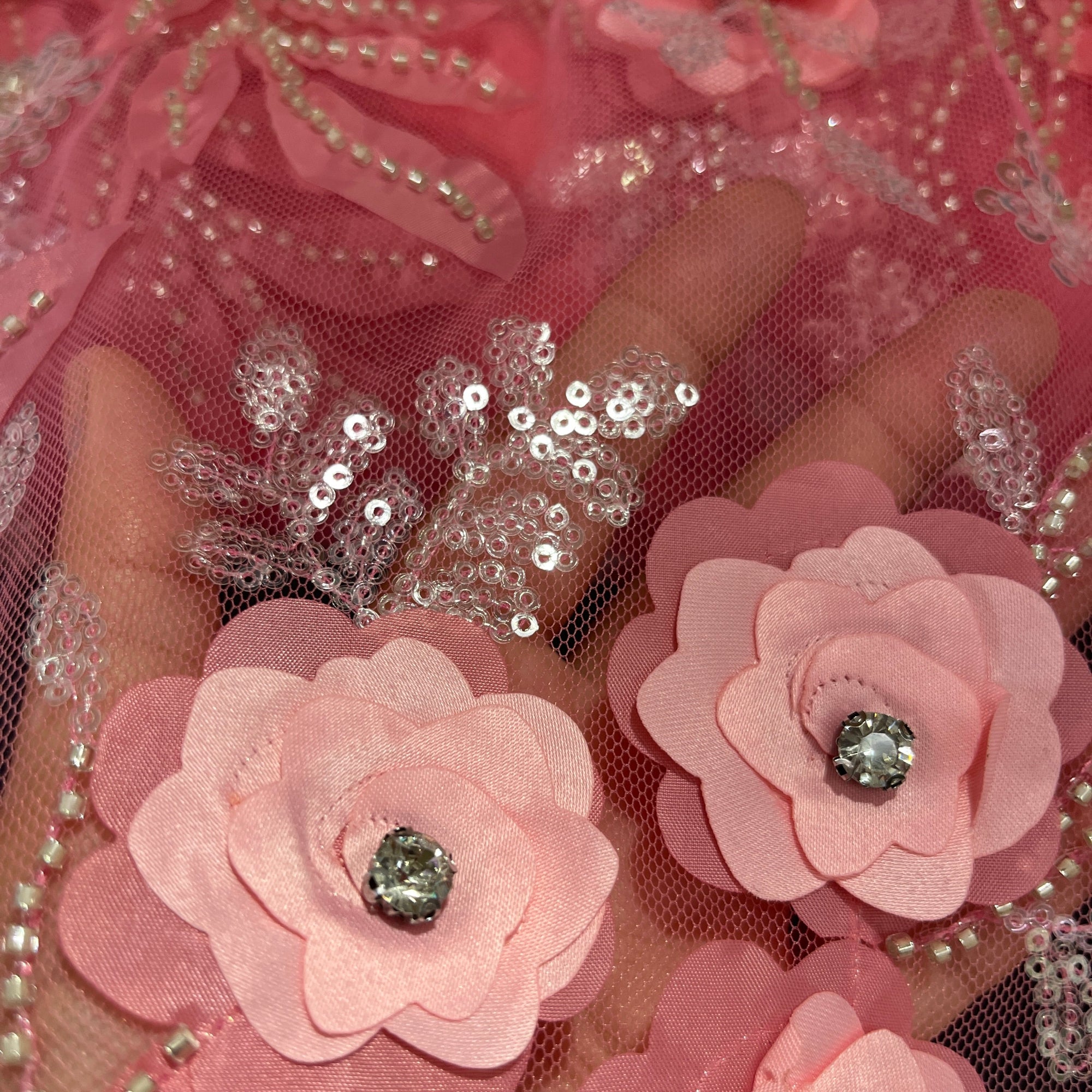 Beaded, Sequined 3D Floral Lace Fabric – Embroidered Mesh for Dresses & Gowns | Lace USA - GD-229