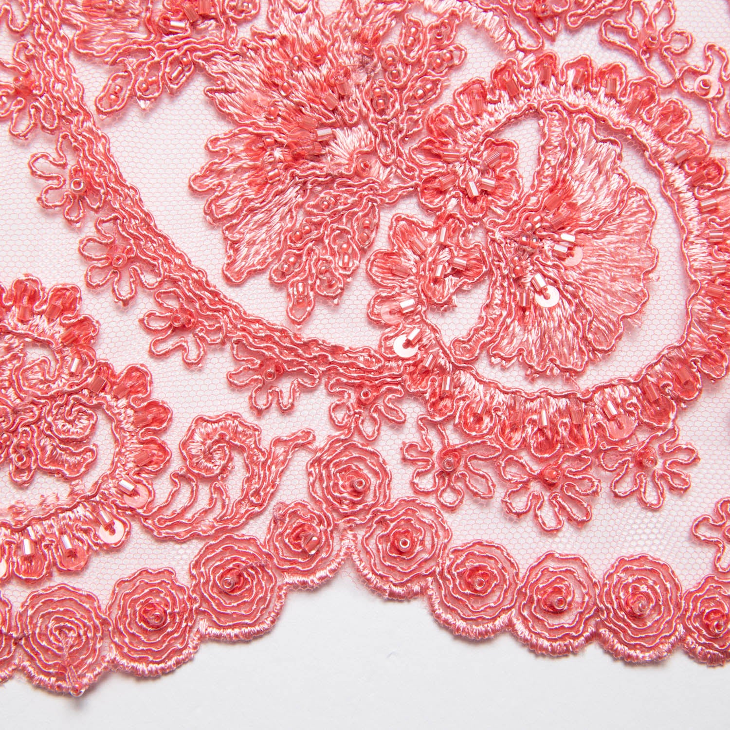 Tulle Lace Fabric Embroidered with Sequins and Intricate Floral Pattern 52" Wide | Exquisite Fabric