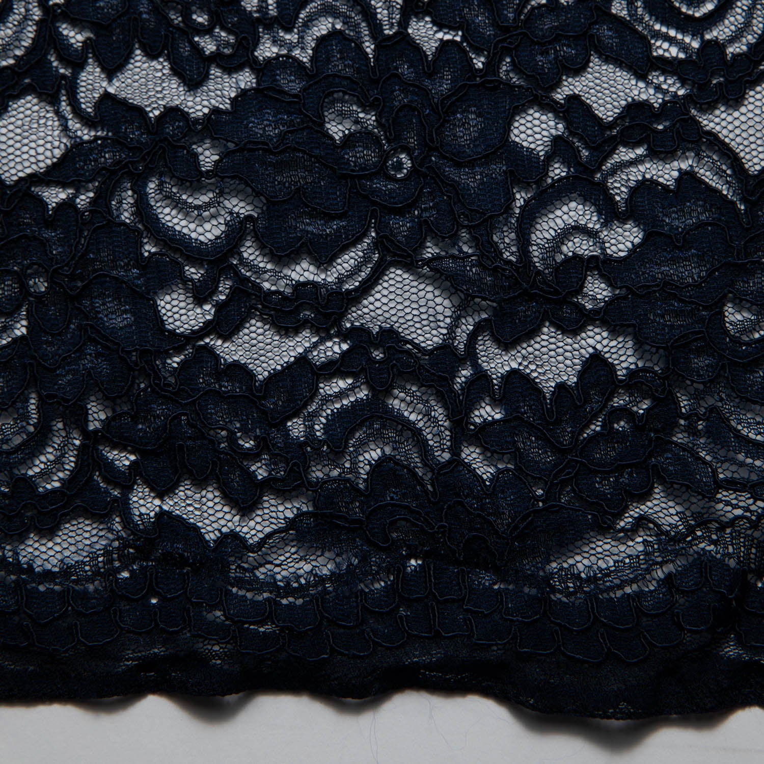 DARK NAVY RASCHEL LACE FABRIC WITH ELEGANT FLORAL PATTERN 55% NYLON 45% COTTON  52/54" WIDE | Exquisite Fabric